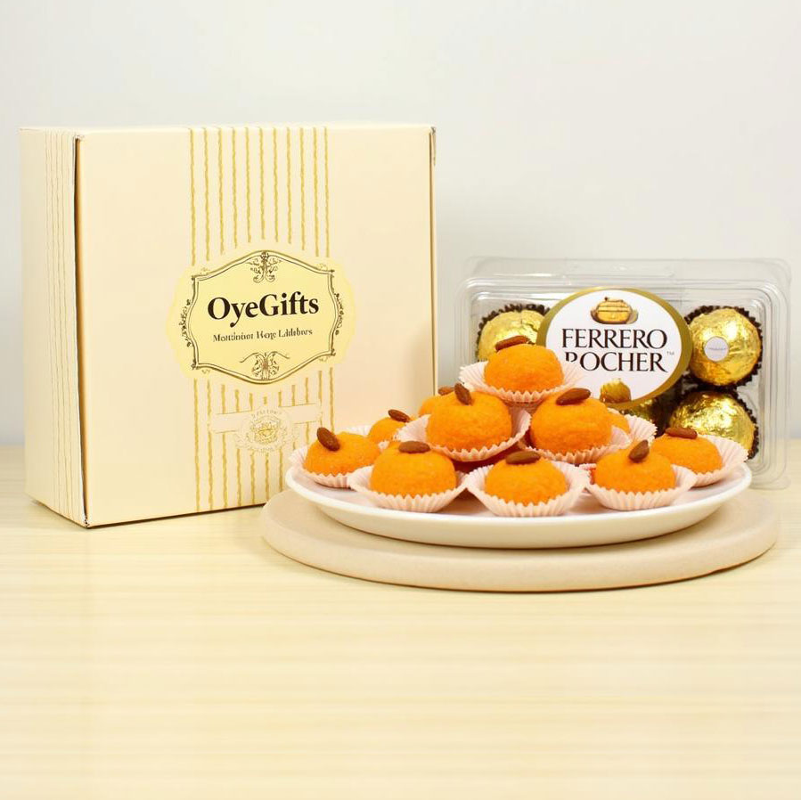 Motichoor Laddoo (250 gms) &  16 Pcs Ferrero Rocher Chocolates