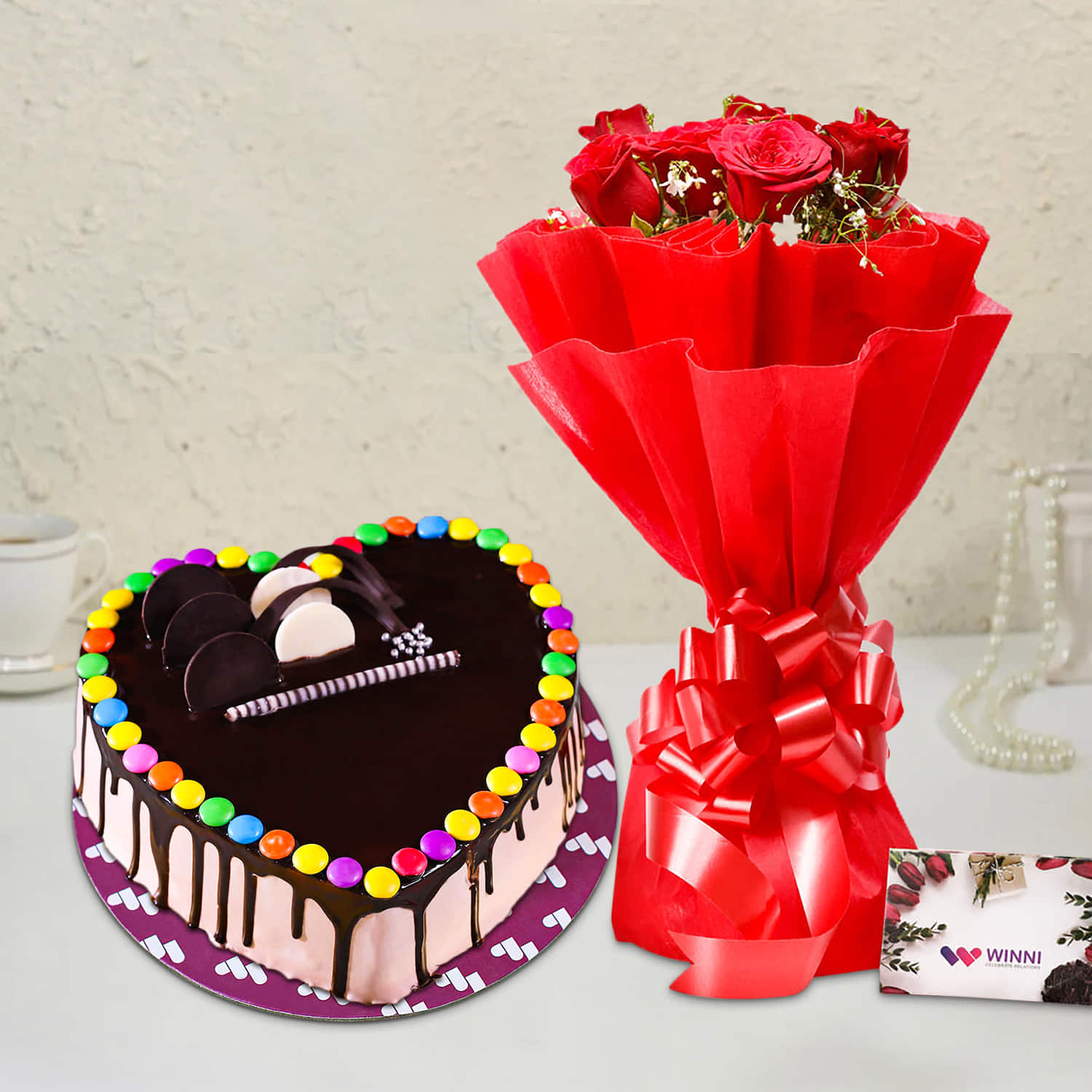 Order Beauty Blust Roses and Cake Combo
