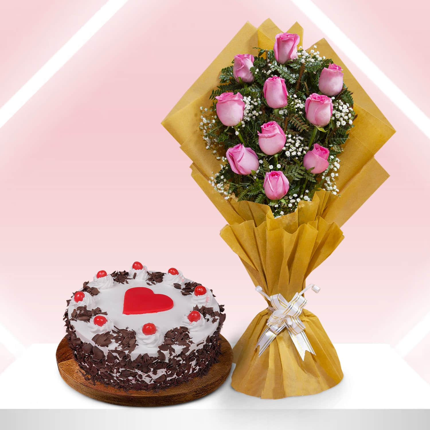 Blushing Roses And Black Forest Cake Combo |