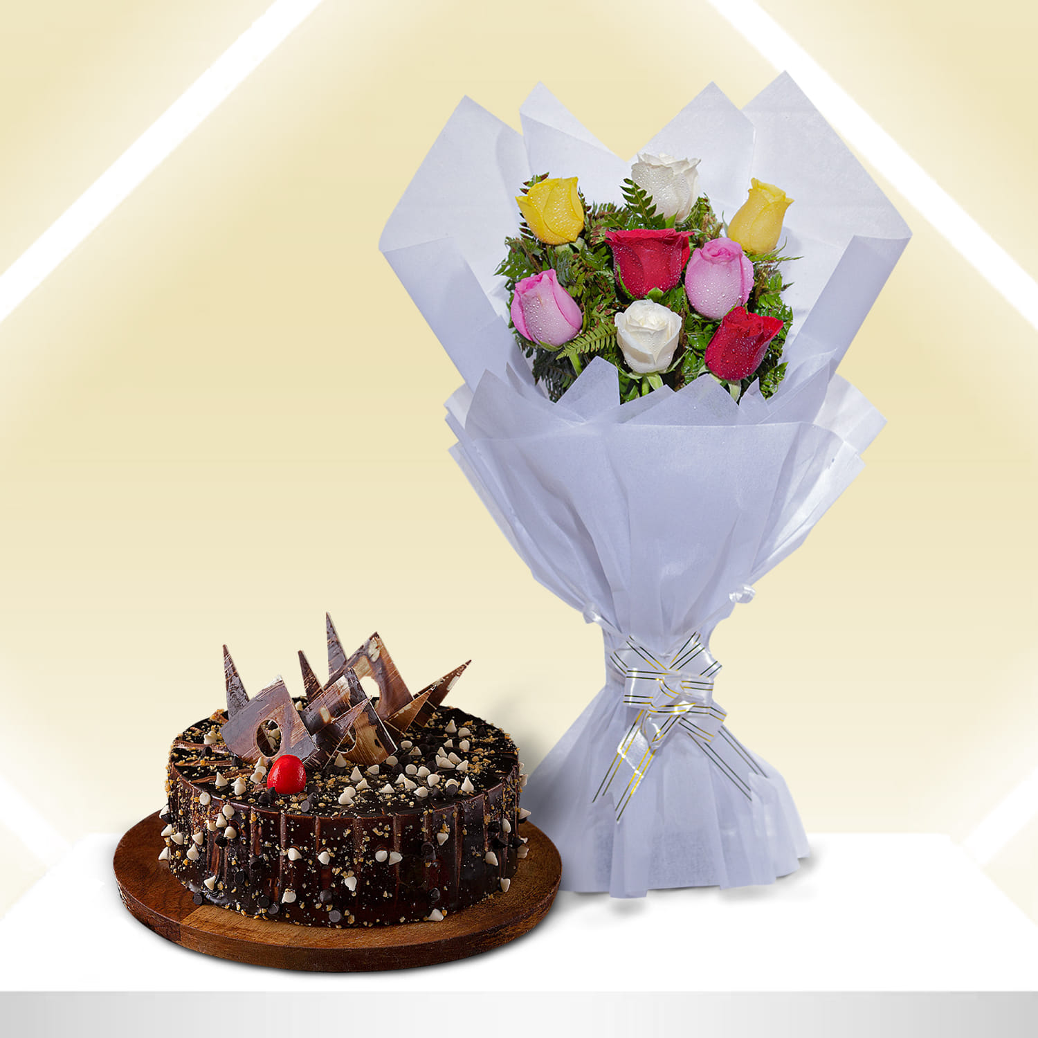 Charming Roses And Truffle Choco Cake Combo |