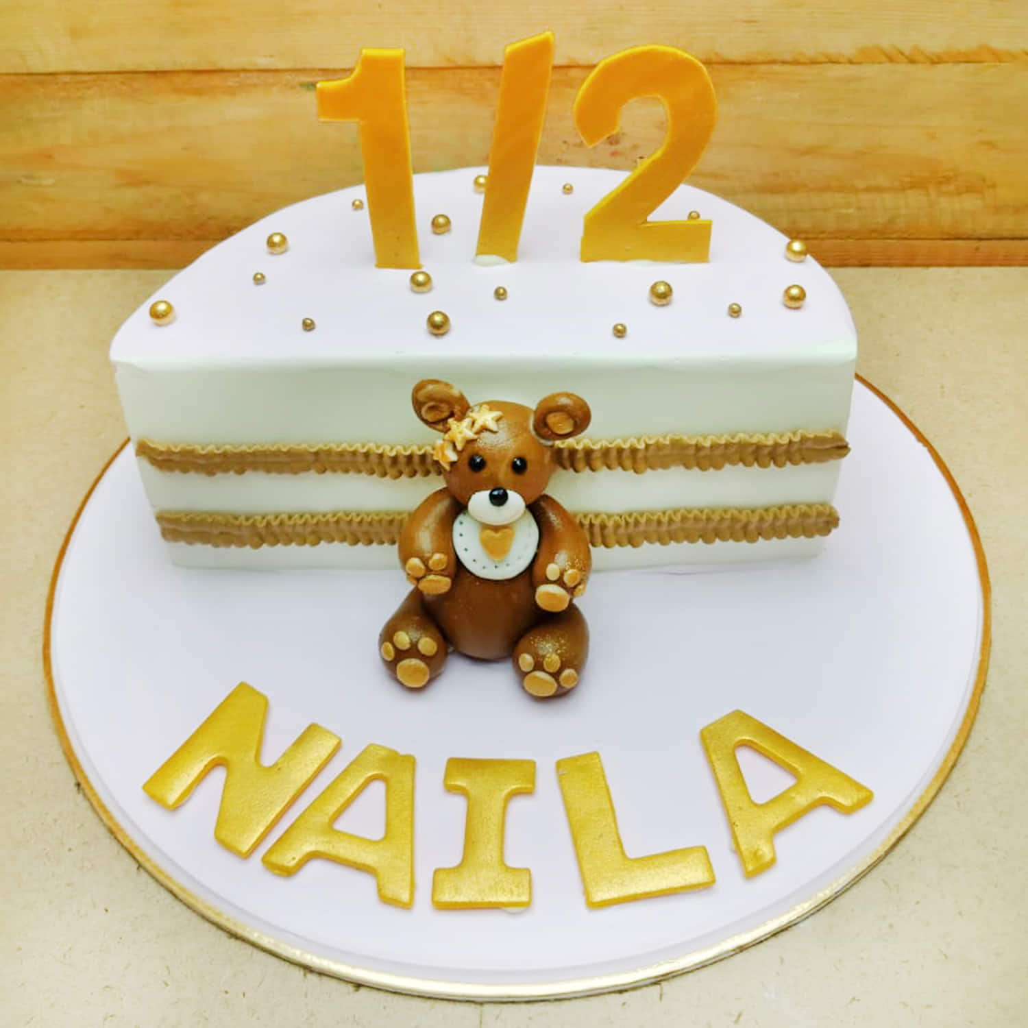Half Birthday Cake With Teddy Bear |