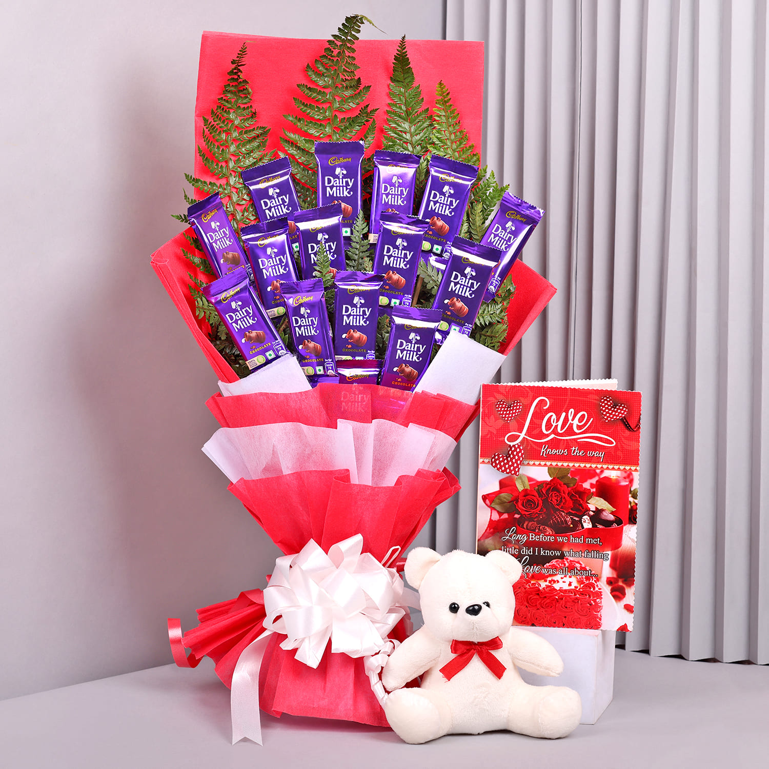 Choco Bouquet Surprise with Greeting Card and Teddy |