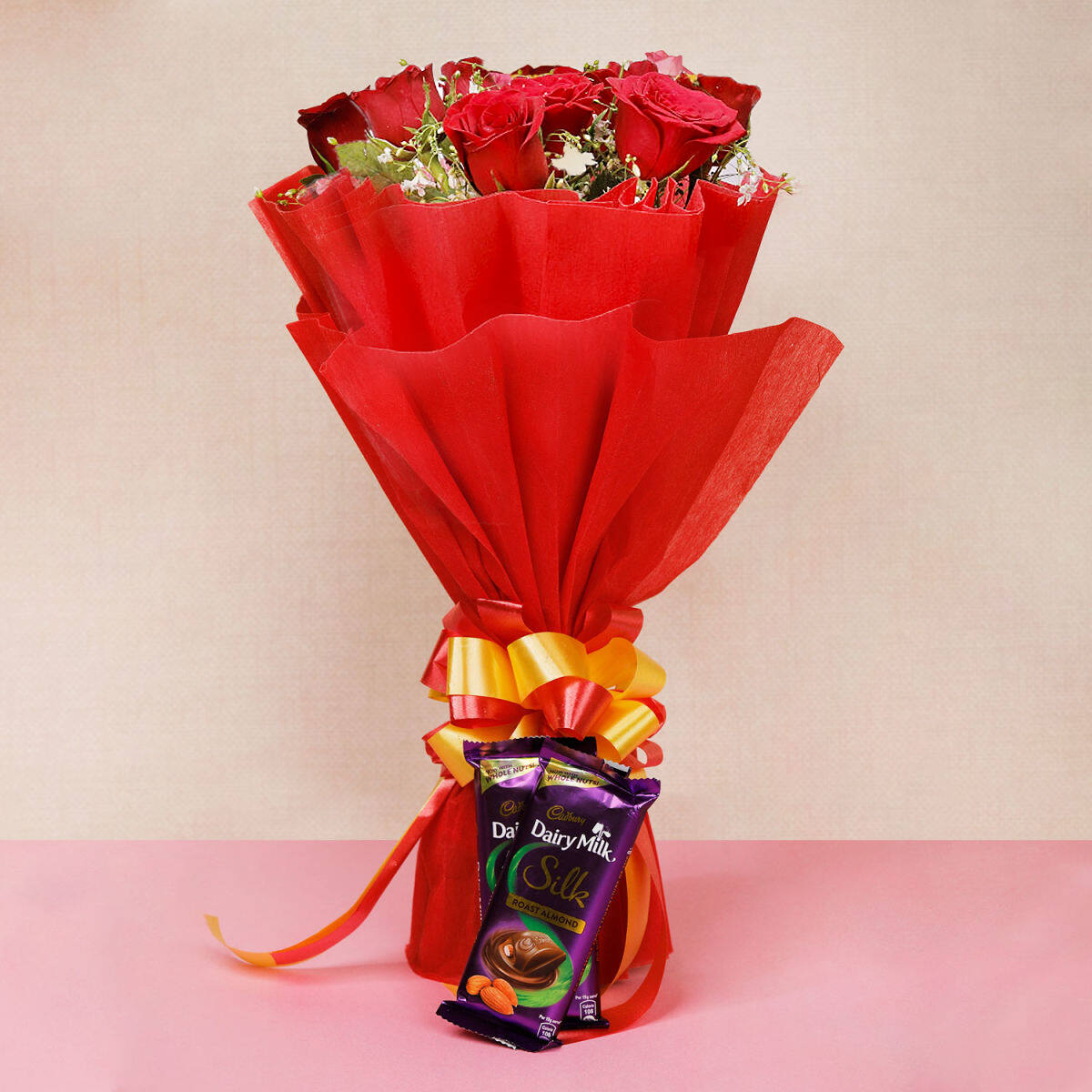 10 red Roses And 2 Silk Chocolates |
