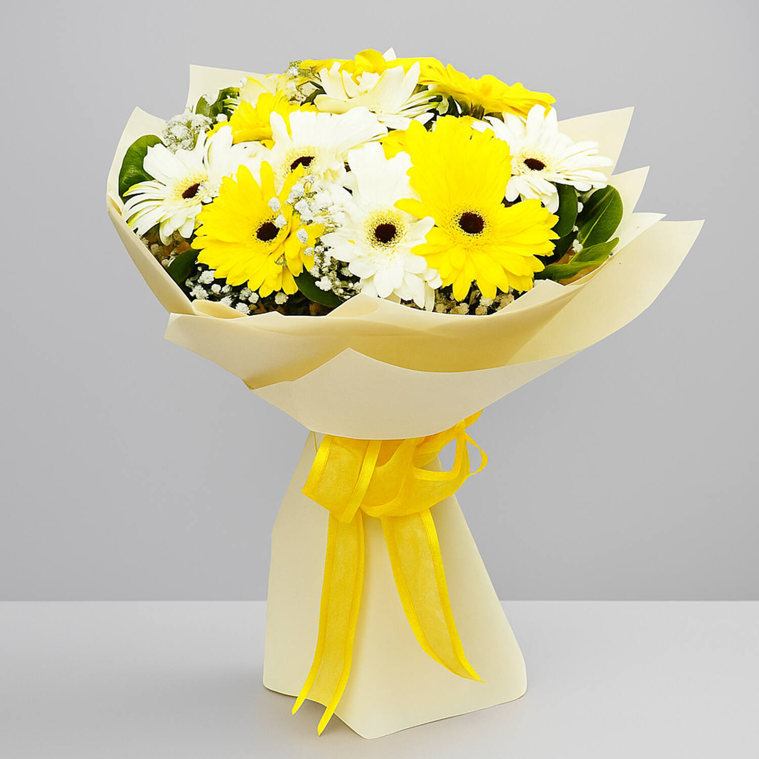 Buy Online Mix Gerbera Flowers Bouquet In White Wrapping From .in |