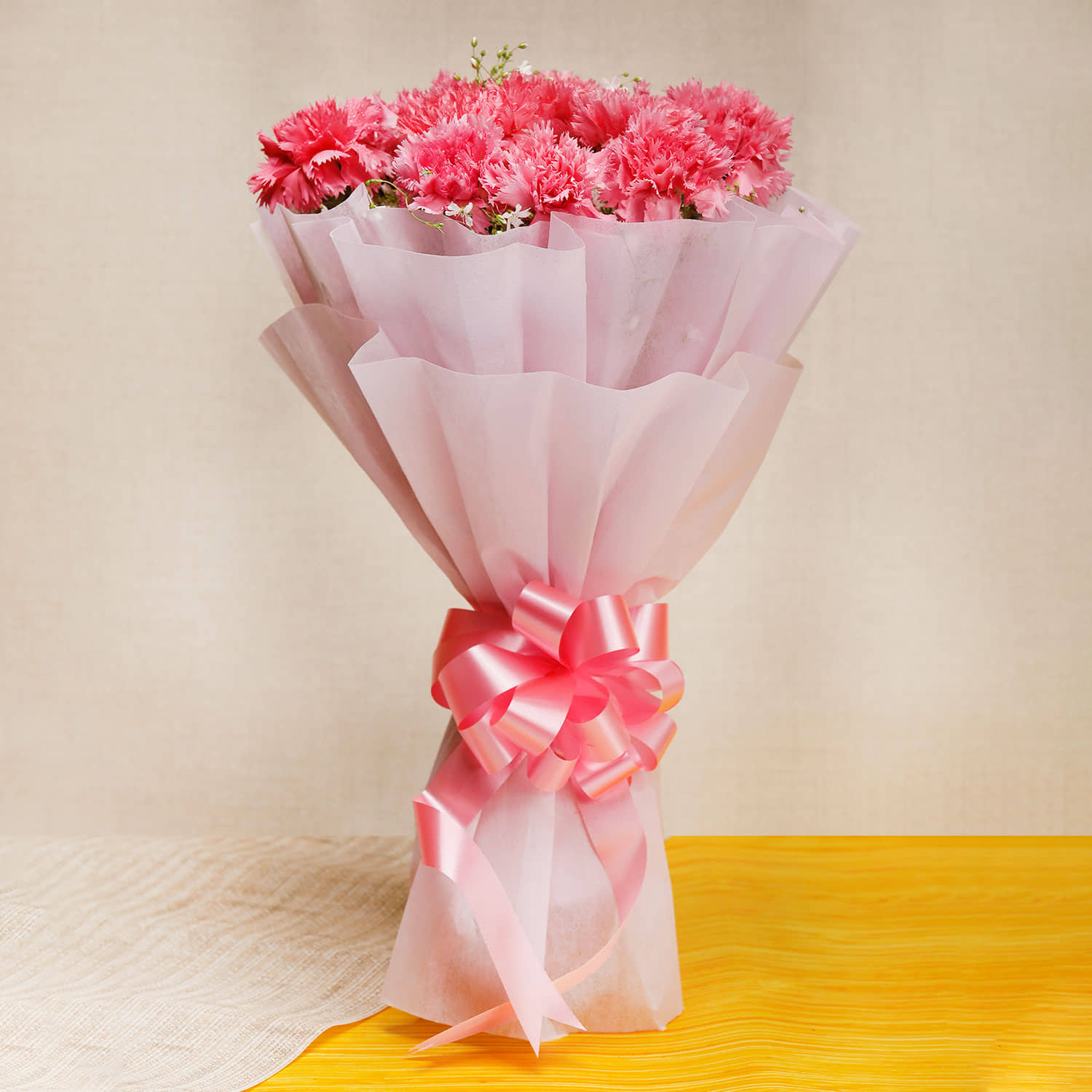 Buy Online Pink Carnations In Pink Packing For Same Day Delivery |