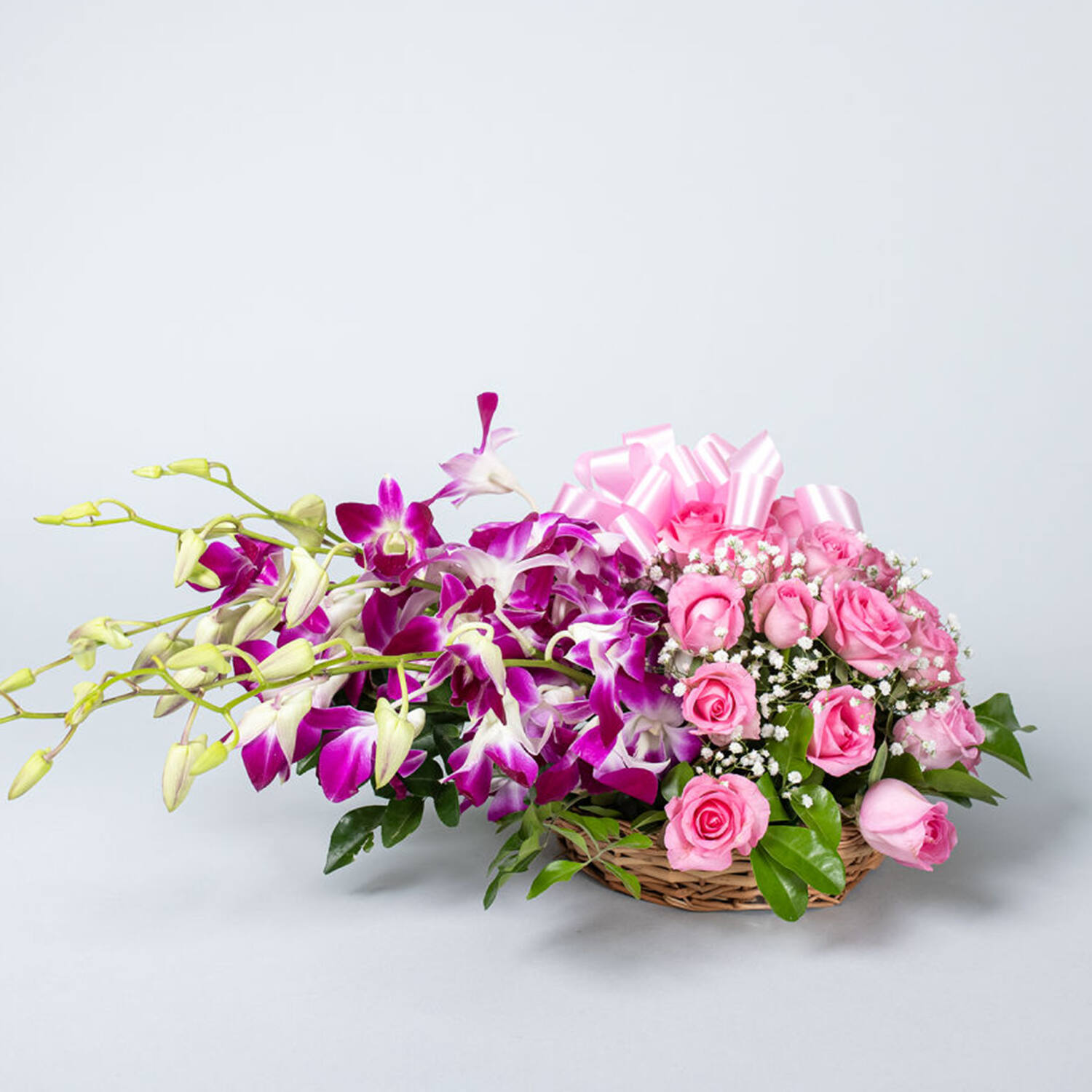 Elegant Pink Mixed Flowers Basket |