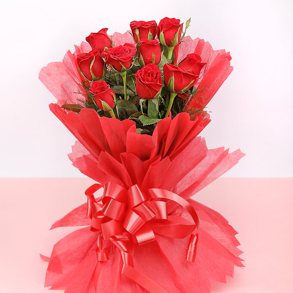 Buy 10 Red roses in red paper packing From .in |