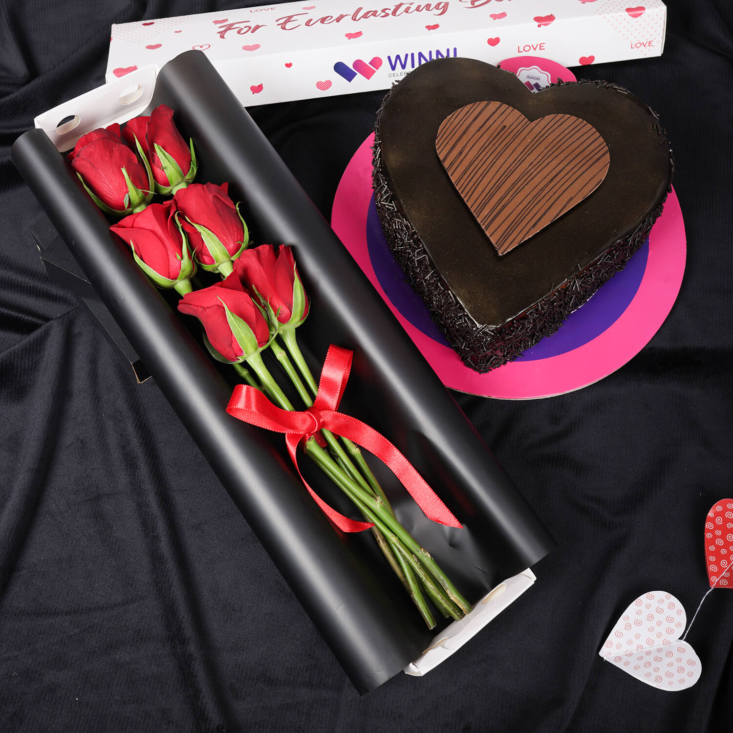 Chocolate Truffle Cake With Red Rose Box |