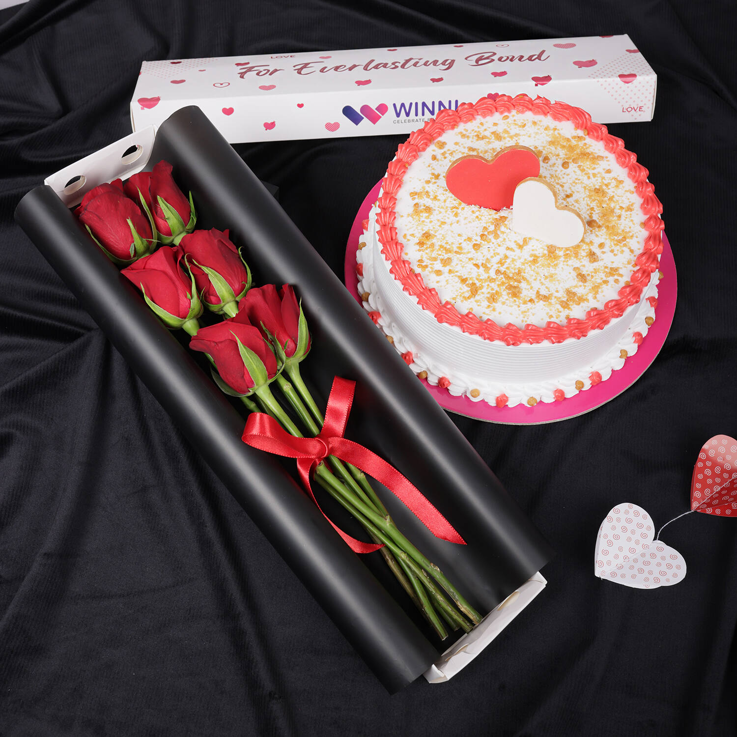 Butterscotch Cake With Red Rose Box |