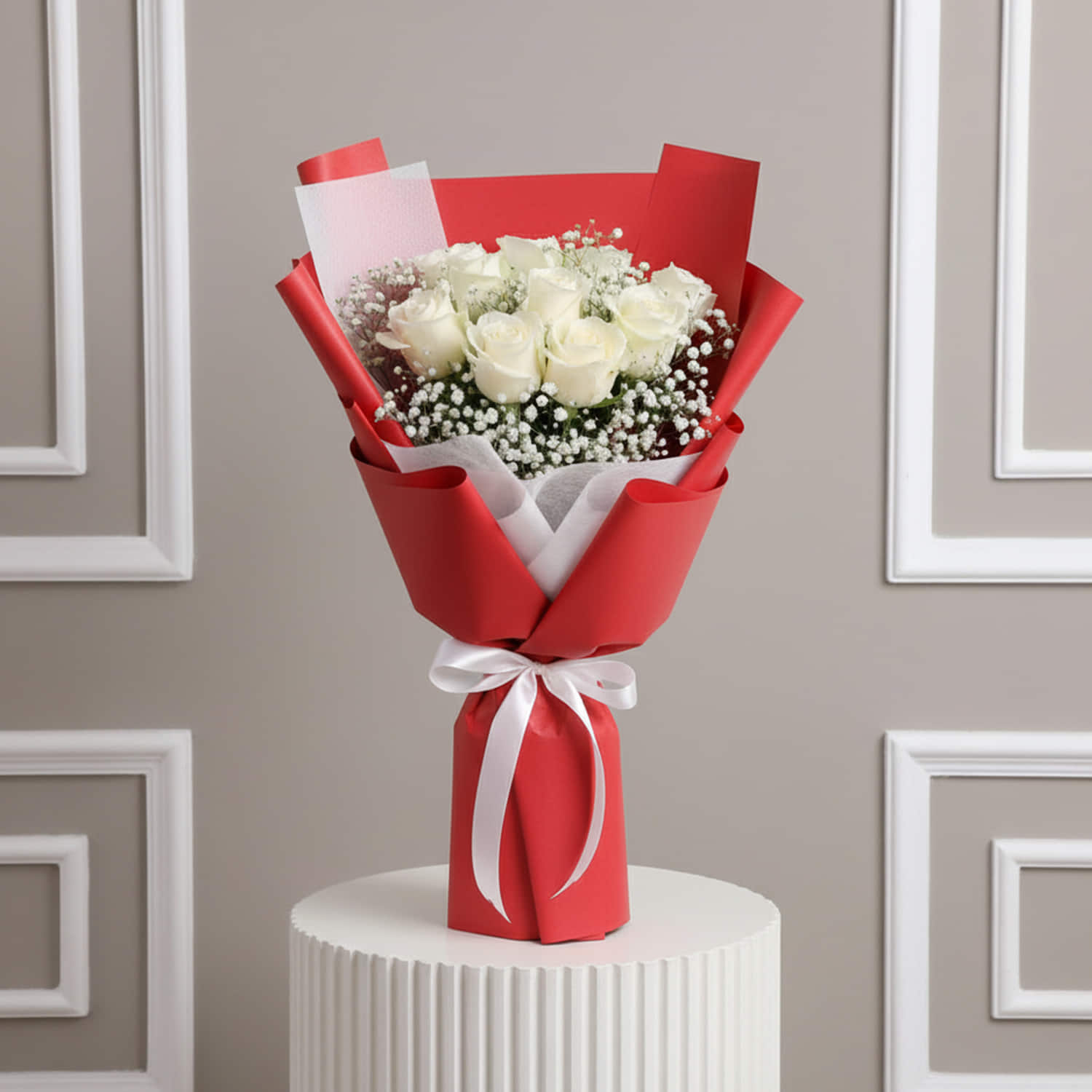 10 White Roses Flower Bouquet |