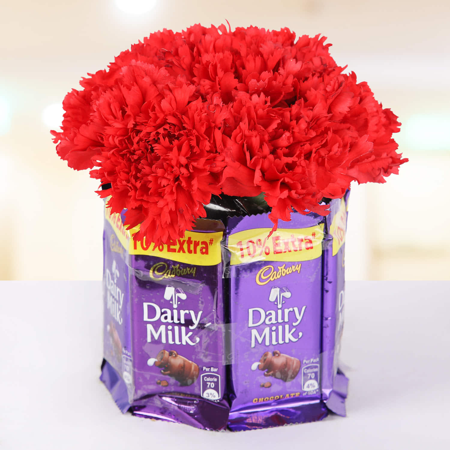 6 Red Carnation With Chocolate |