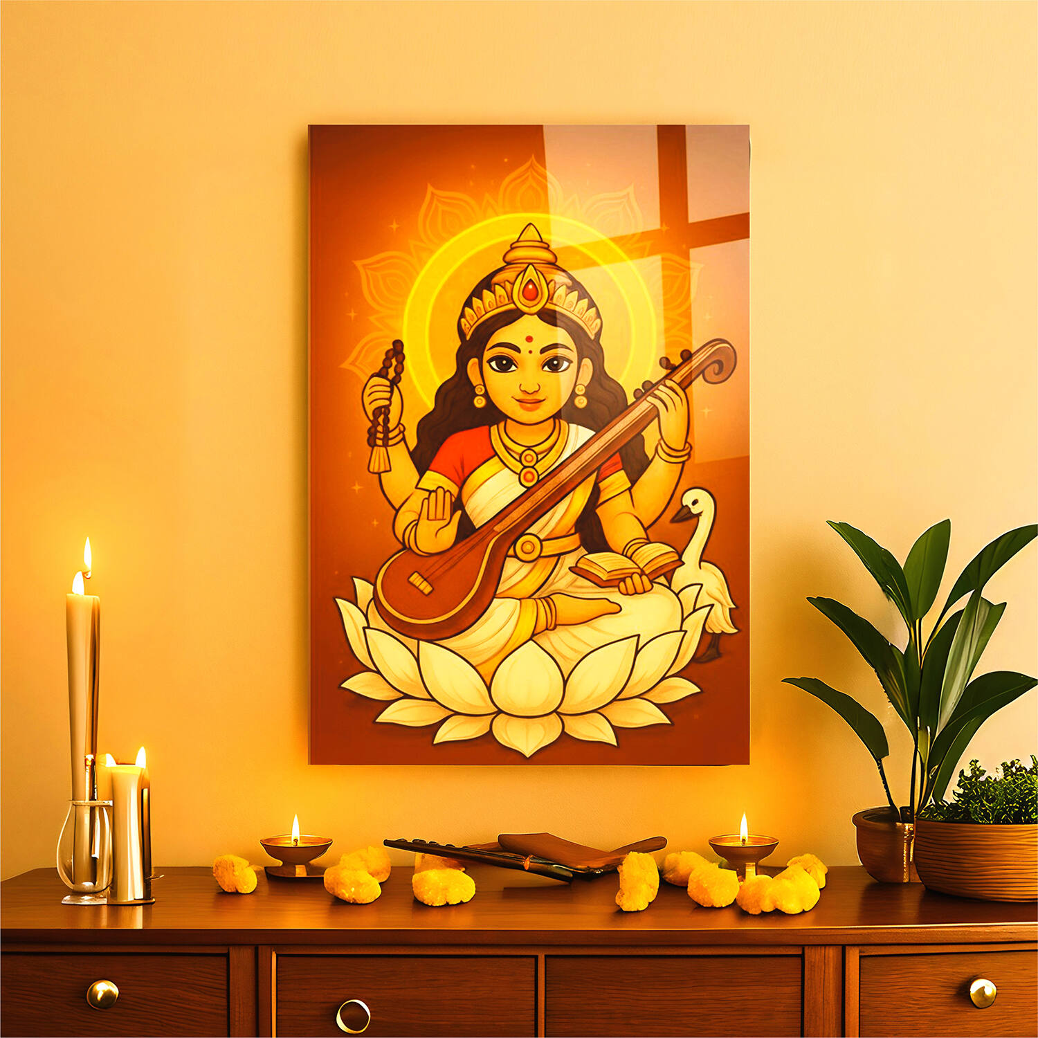Maa Saraswati Wall Frame with Uv Printed Acrylic |