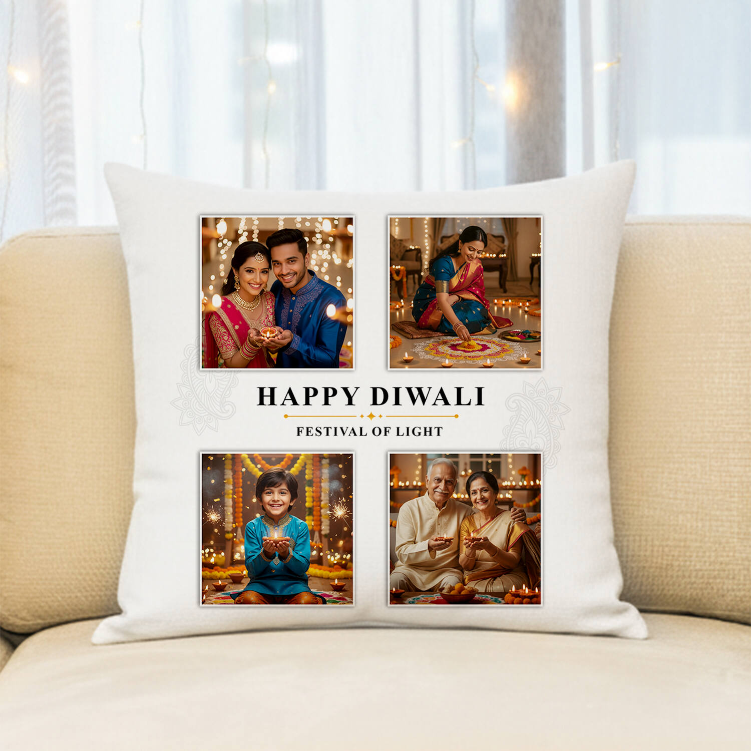 Personalized Multi Images Cushion For Diwali |
