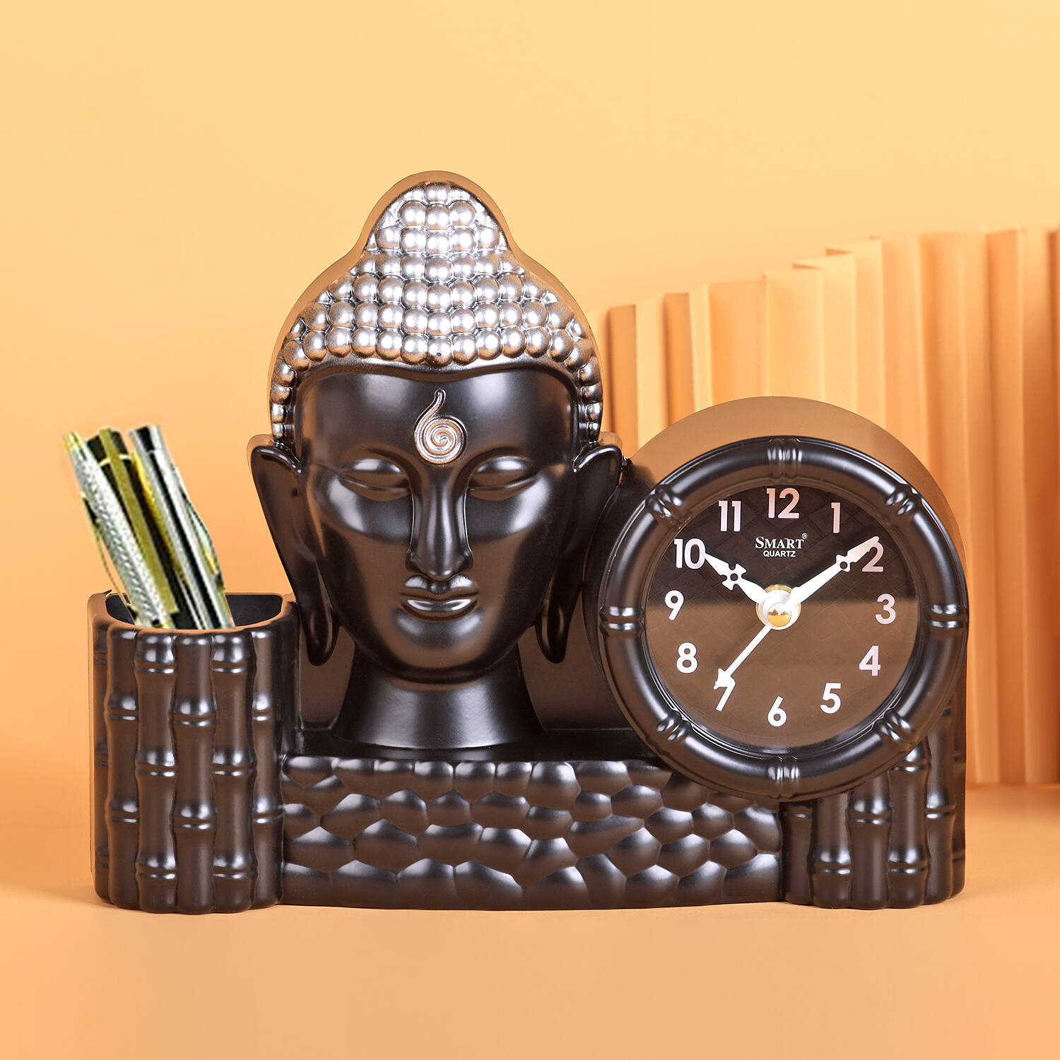 Buddha Sculpture Black Desk Decor with Watch Holder |