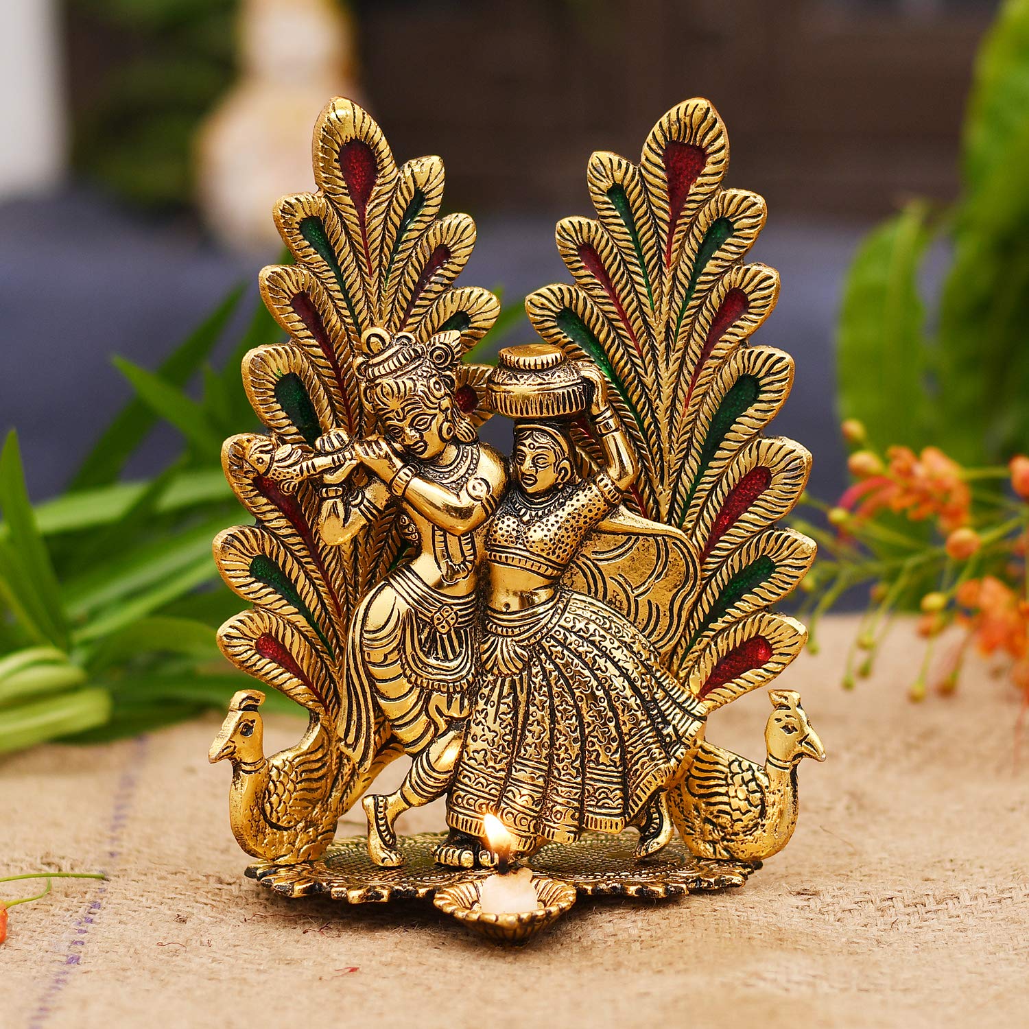 Design Radha Krishan Idol Statue with Diya |