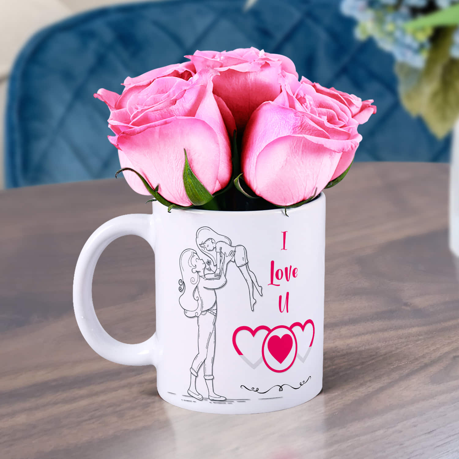 I Love U Mom Mug And Pink Roses |