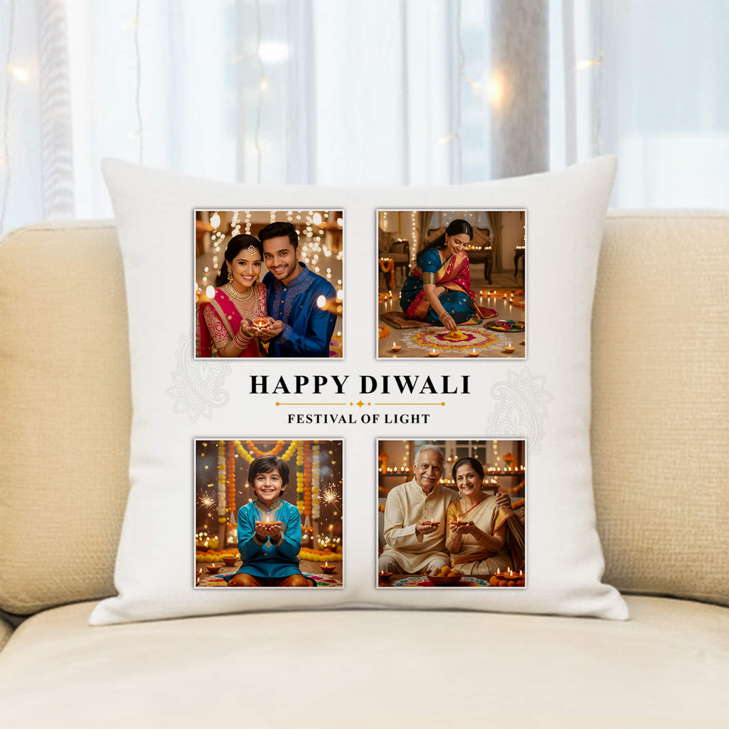 Personalized Multi Images Cushion For Diwali |