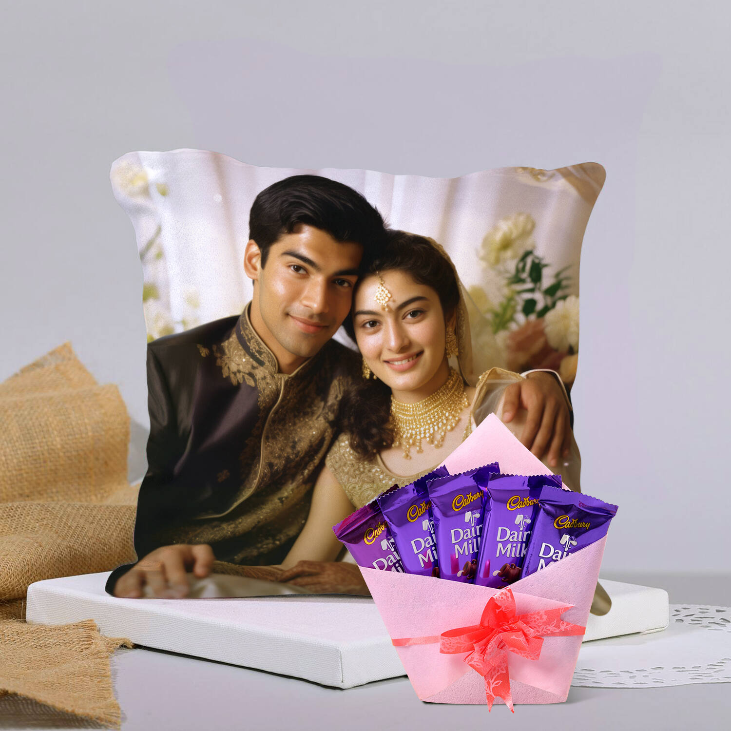 Personalized Cushion With Dairy Milk Surprise |
