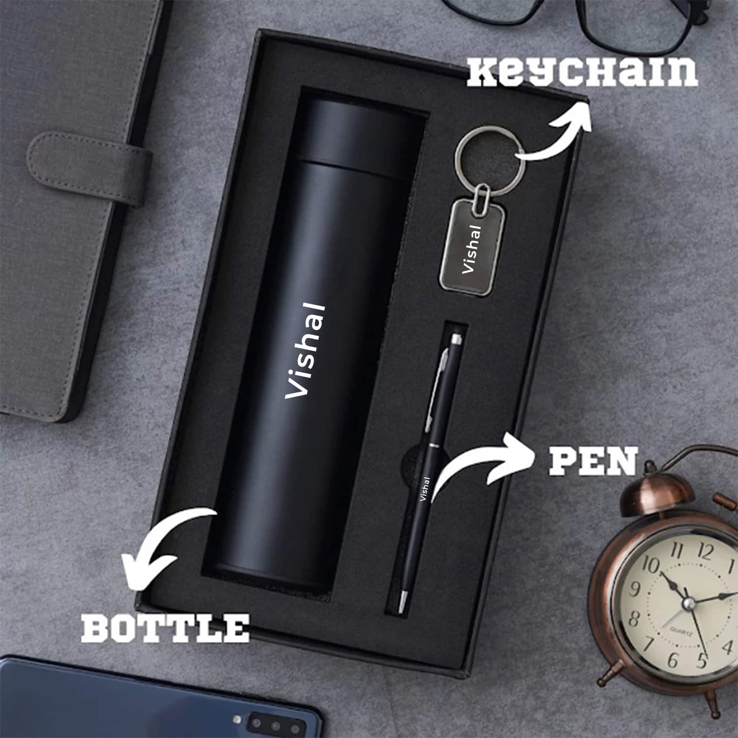 Premium Personalized Pen Keychain and Temperature Bottle |