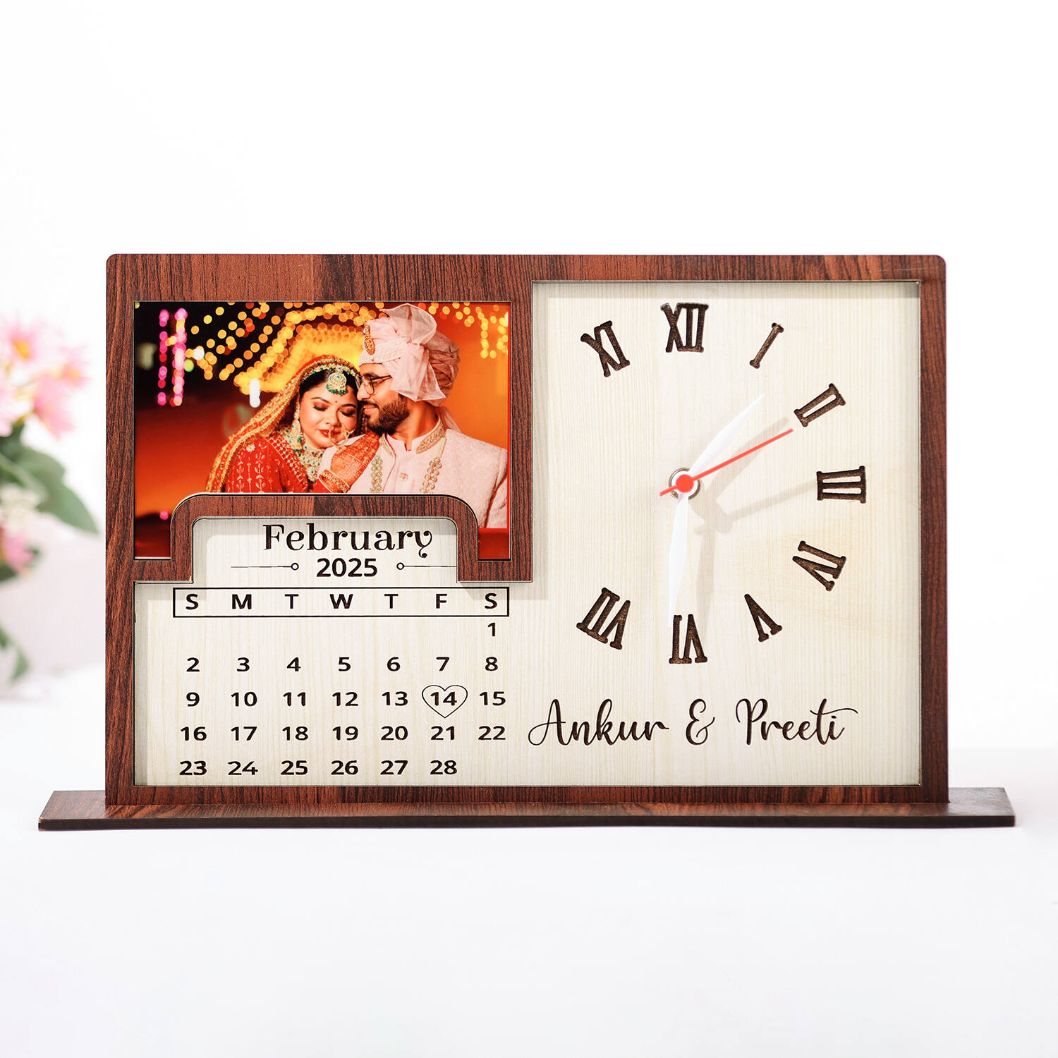 Personalised Valentines Table Clock with Calendar |