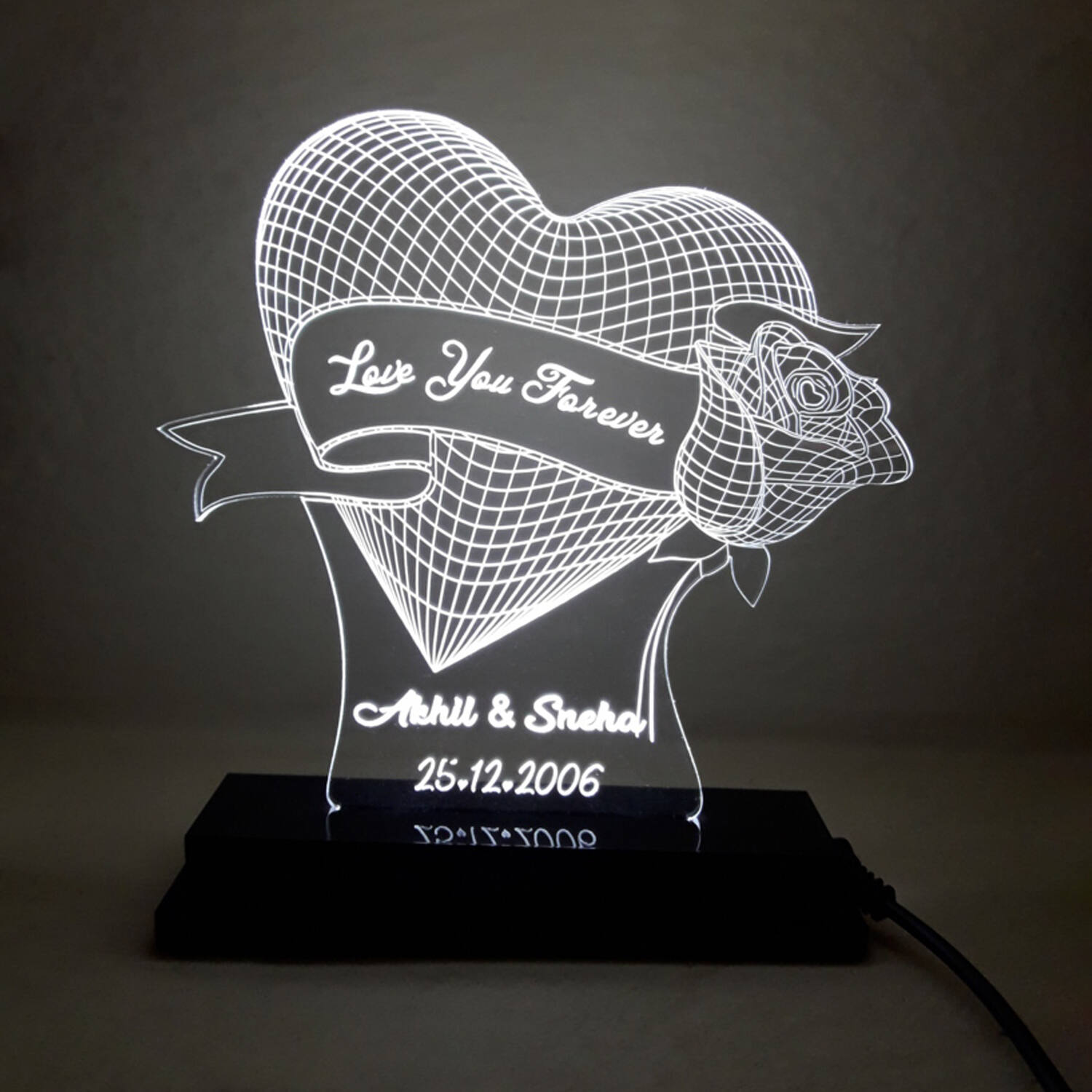 Personalised Rose Heart Led Lamp |