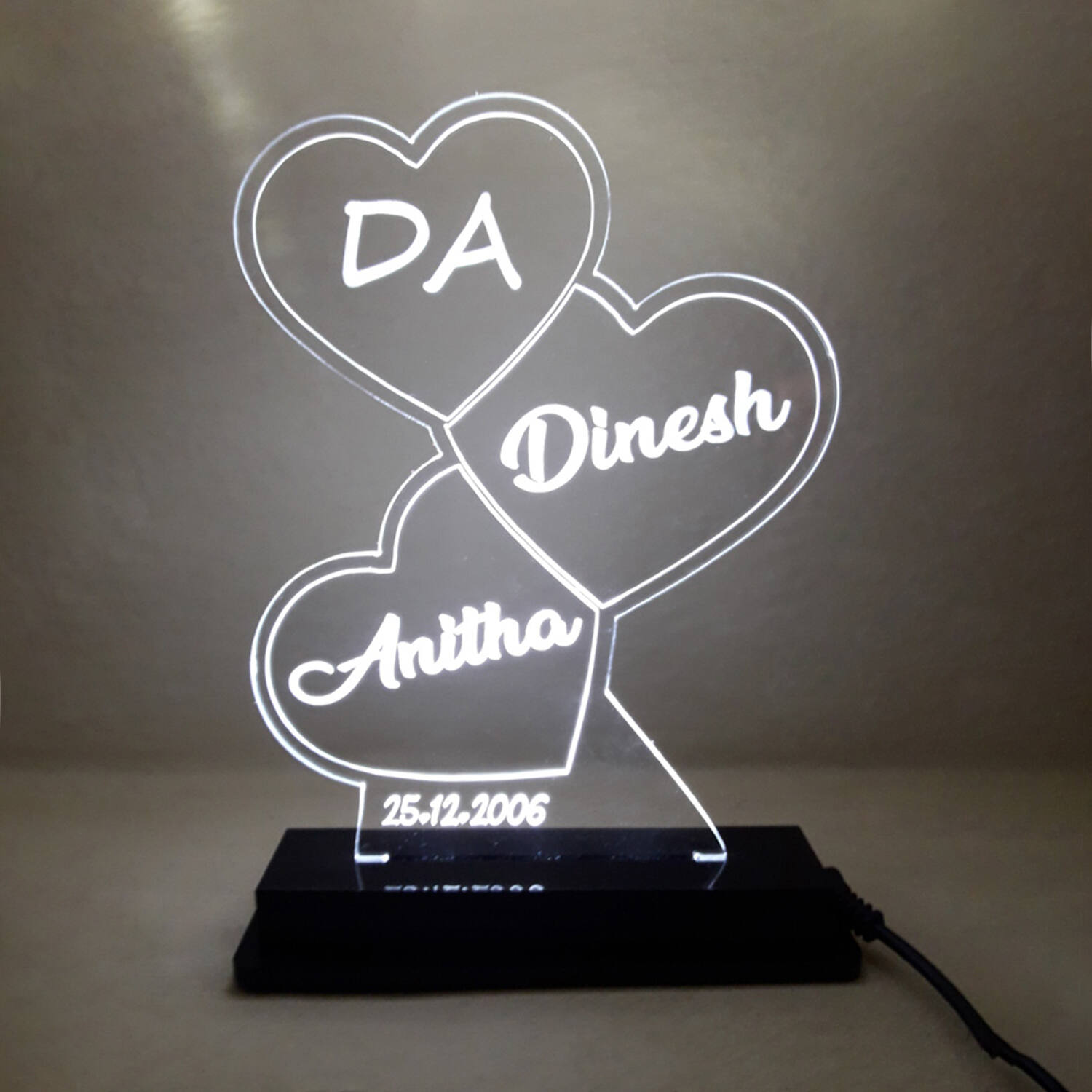 Personalised Three Heart 3D LED lamp |