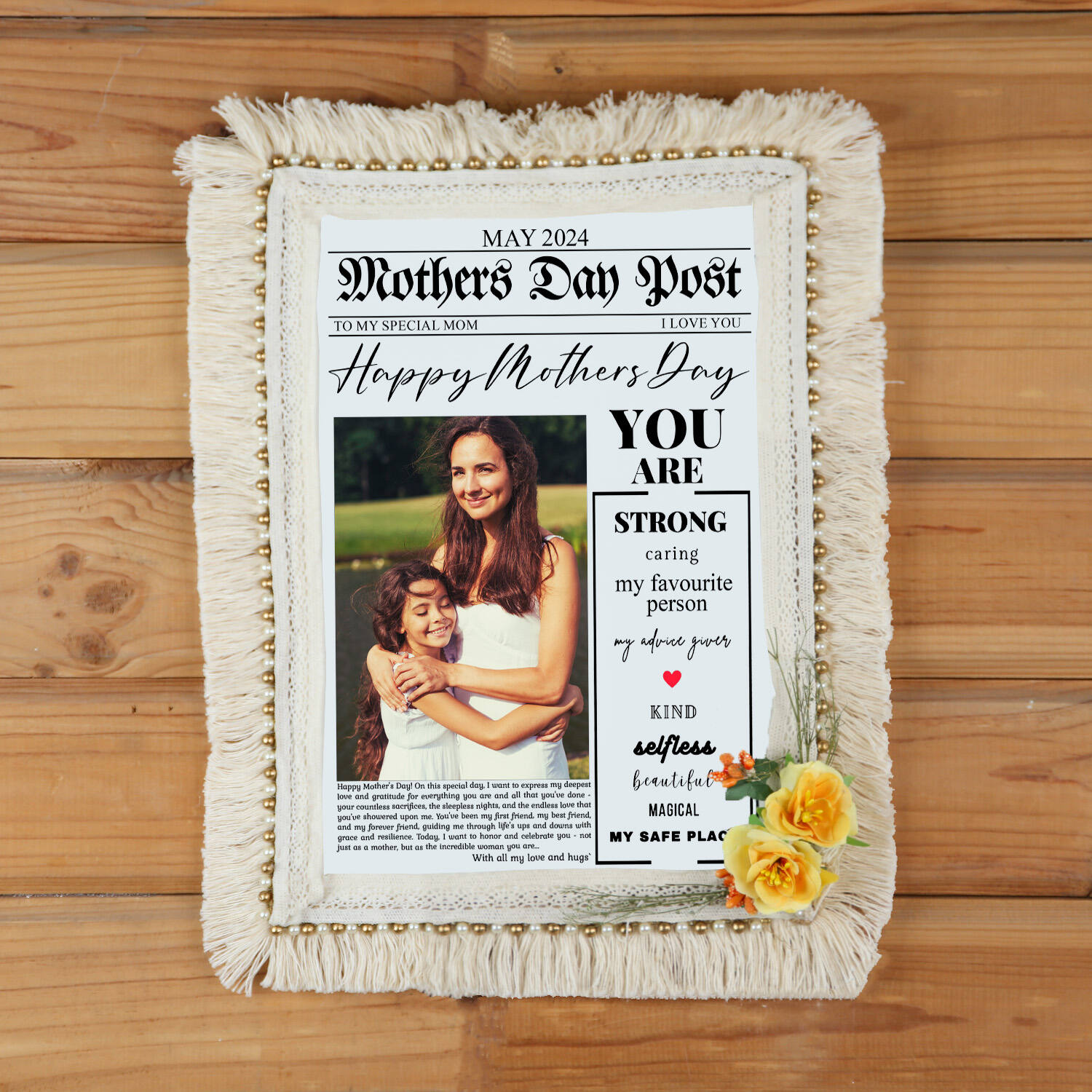 Personalized Mothers Day Newsprint Keepsake |
