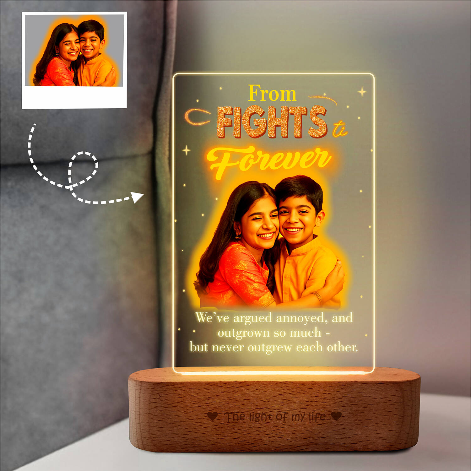 Personalized Heartfelt Siblings Led Frame |