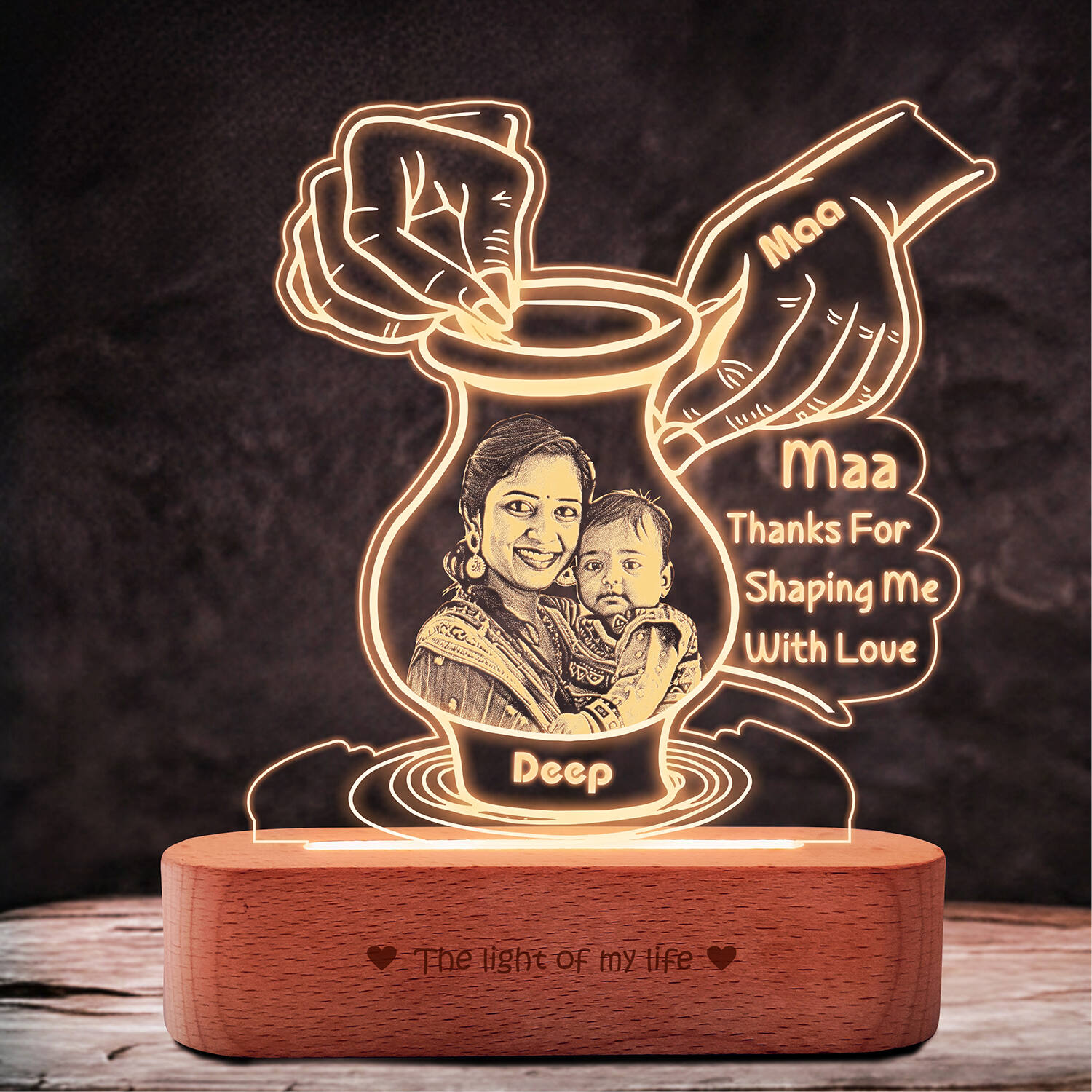 Personalized Pottery Glow Lamp for Mom |