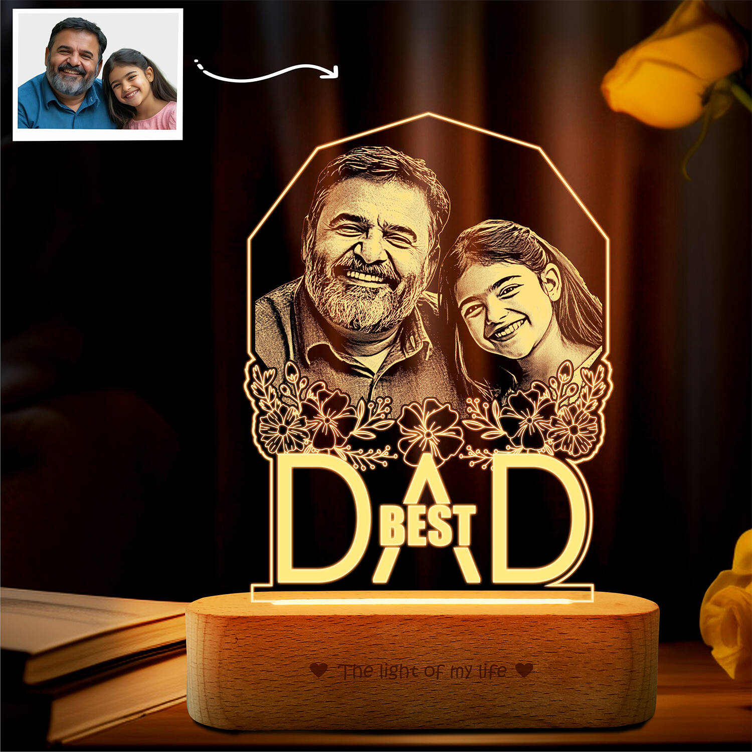 Personalized Engraved Best Dad Lamp With Photo |