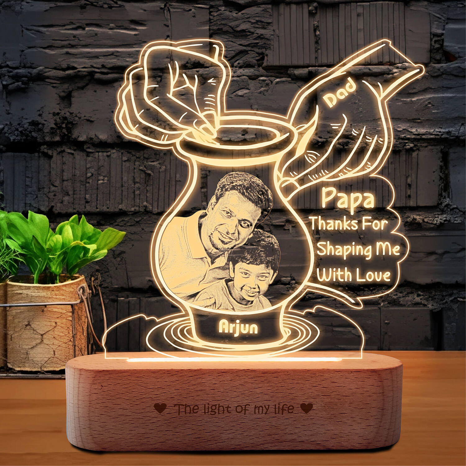 Personalized Pottery Themed Lamp With Dad and Kid Photo |
