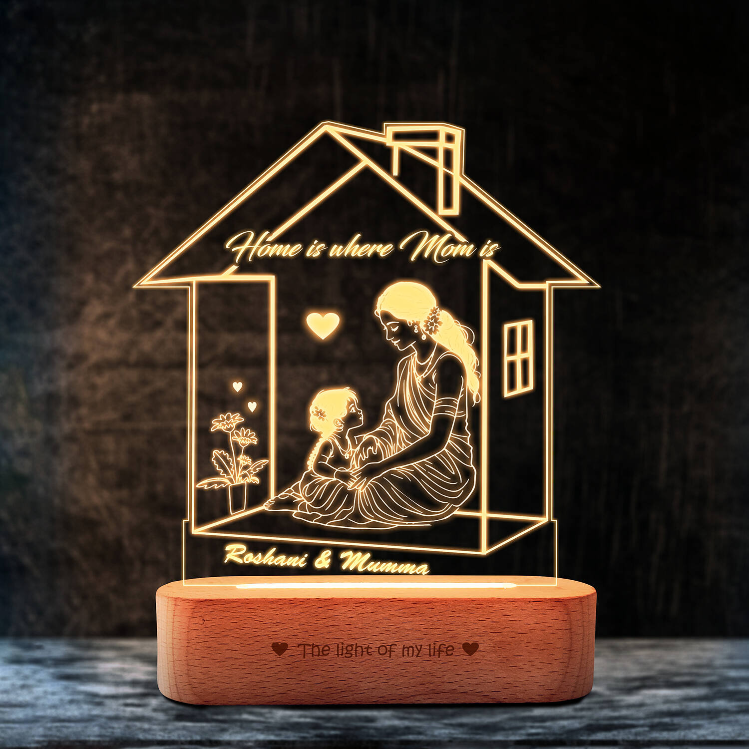 Personalized Home is Where Mom Is Glow Lamp |