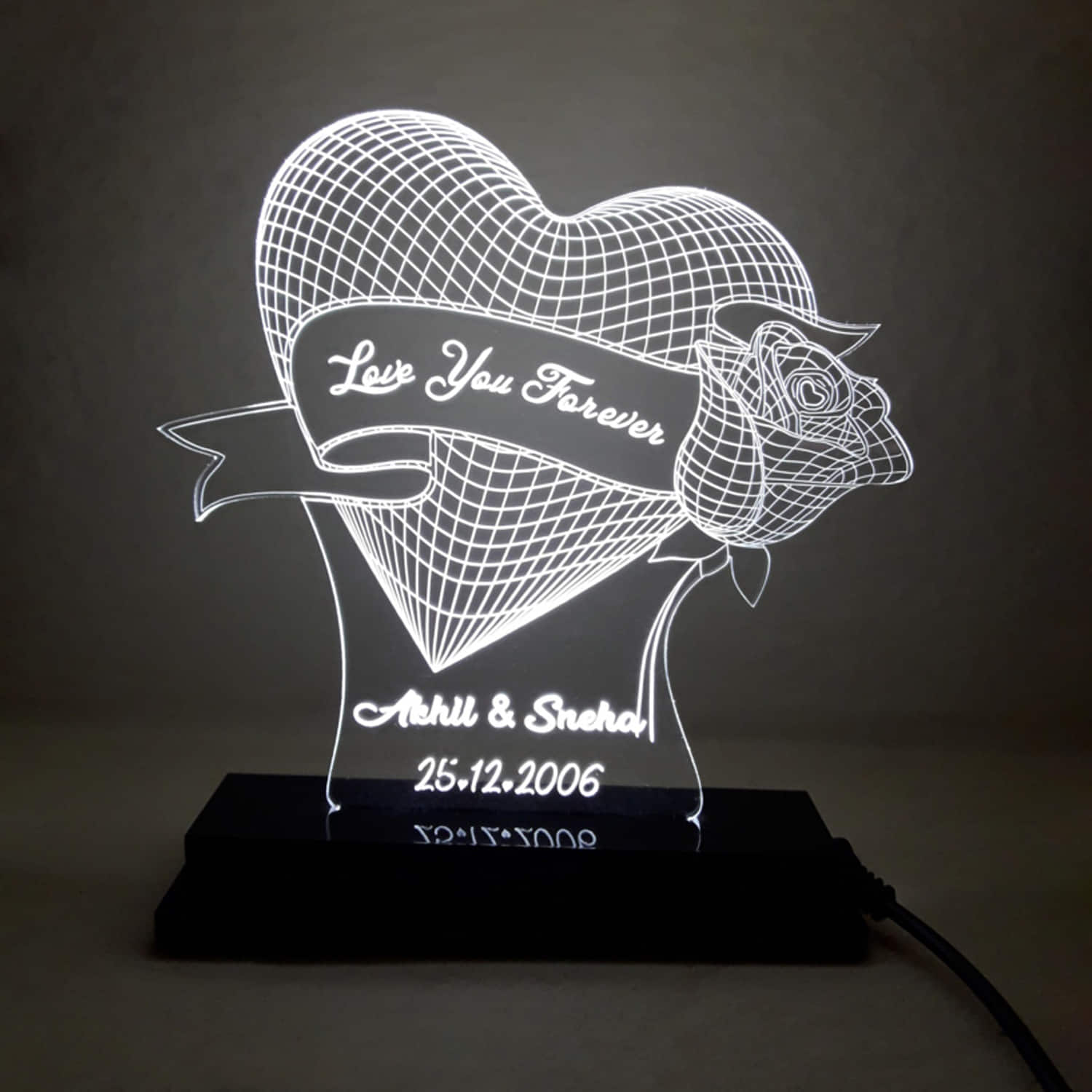 Personalised Rose Heart Led Lamp |