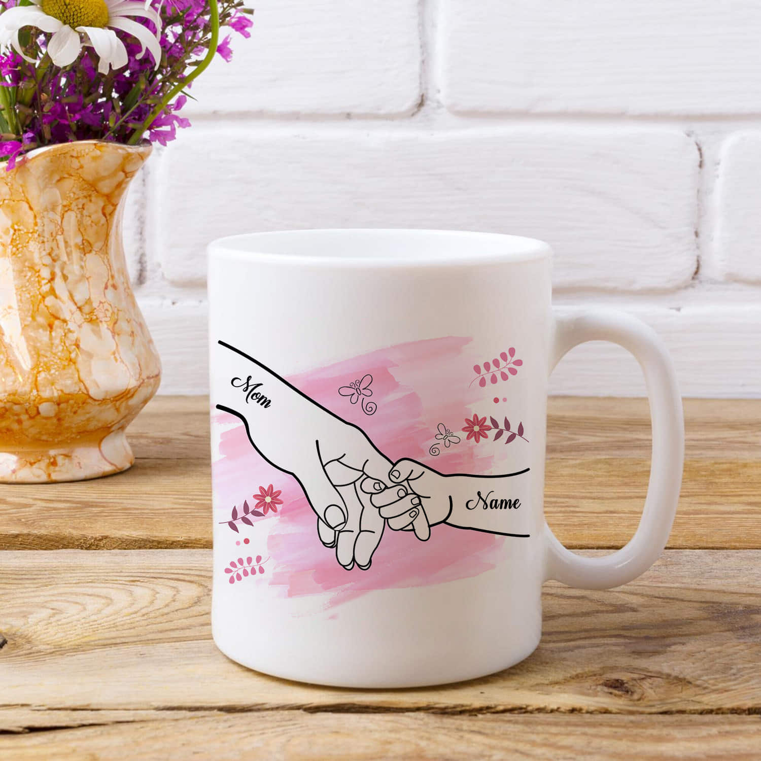 Personalised Mom Hand in Hand Mug |