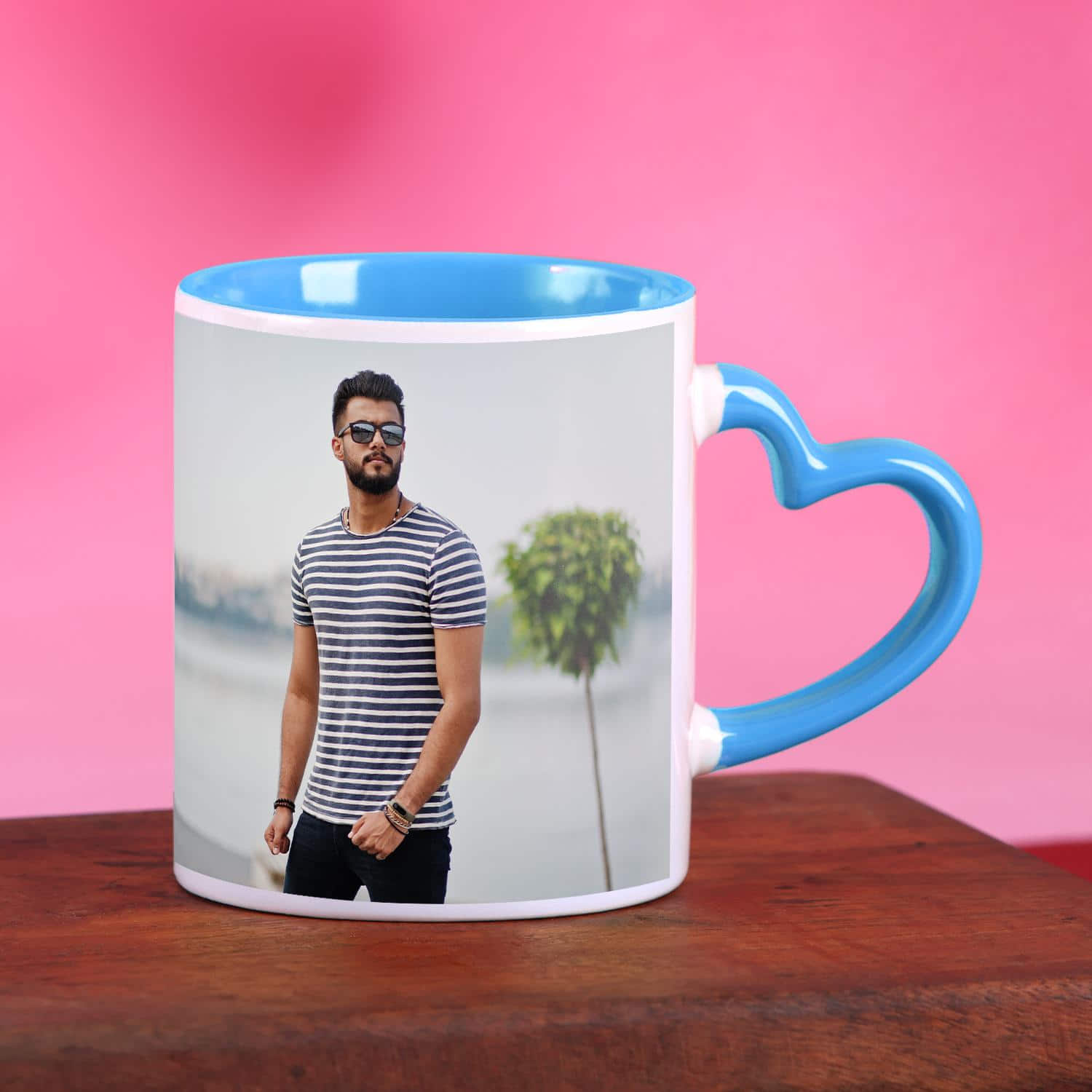 Personalized Heart Handle Blue Mug |