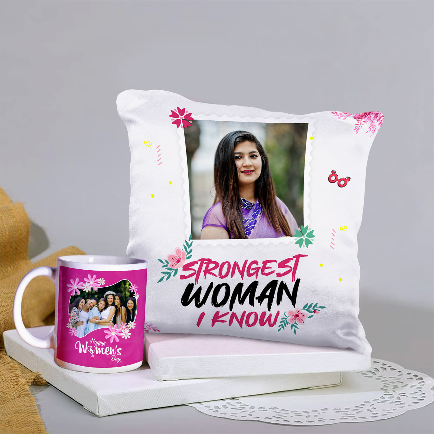 Personalised Womens Day Combo of Mug and Cushion |