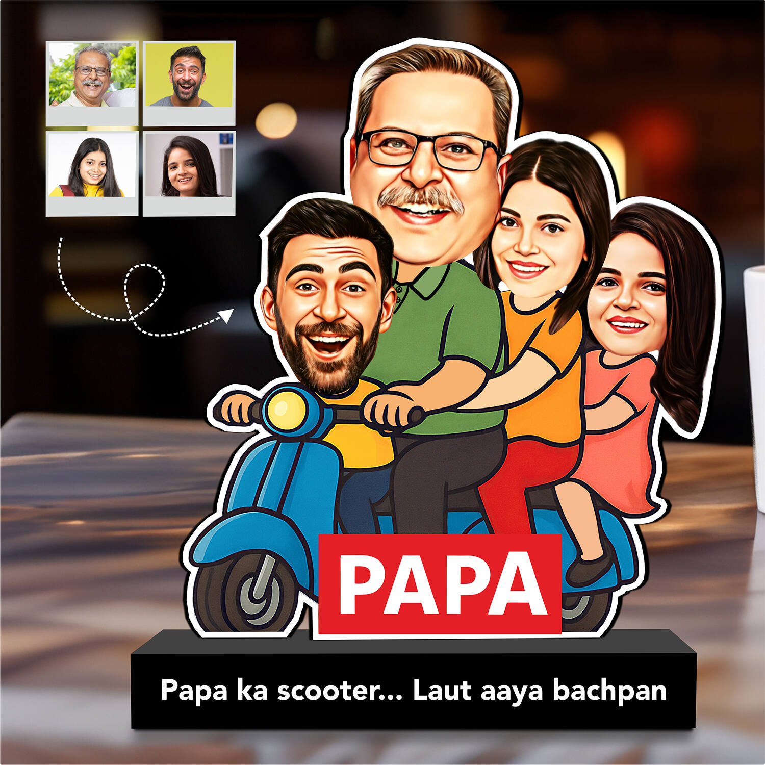 Personalized Papa Ka Scooter Caricature Gift for Dad |