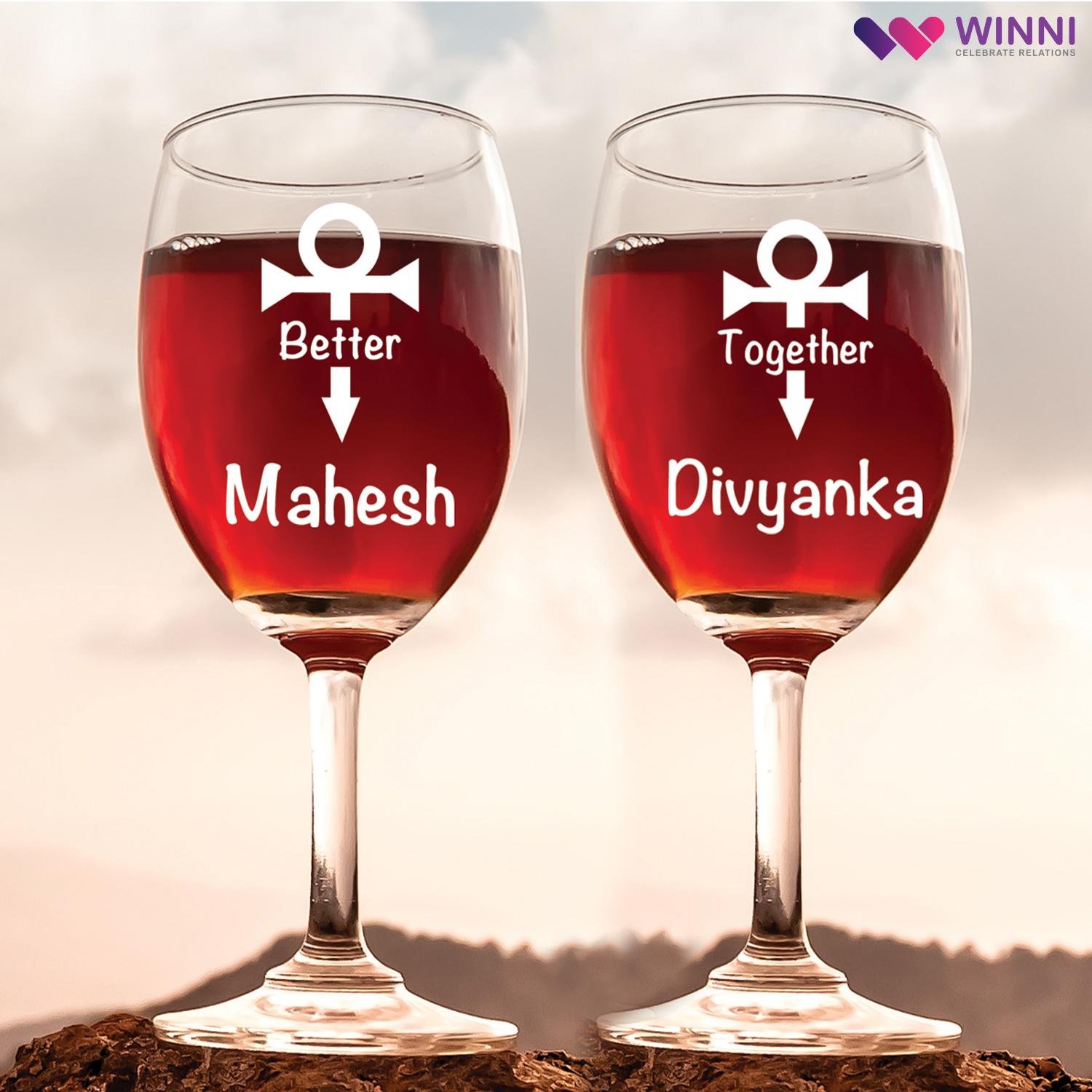Romantic Pair Of Personalized Wine Glasses |