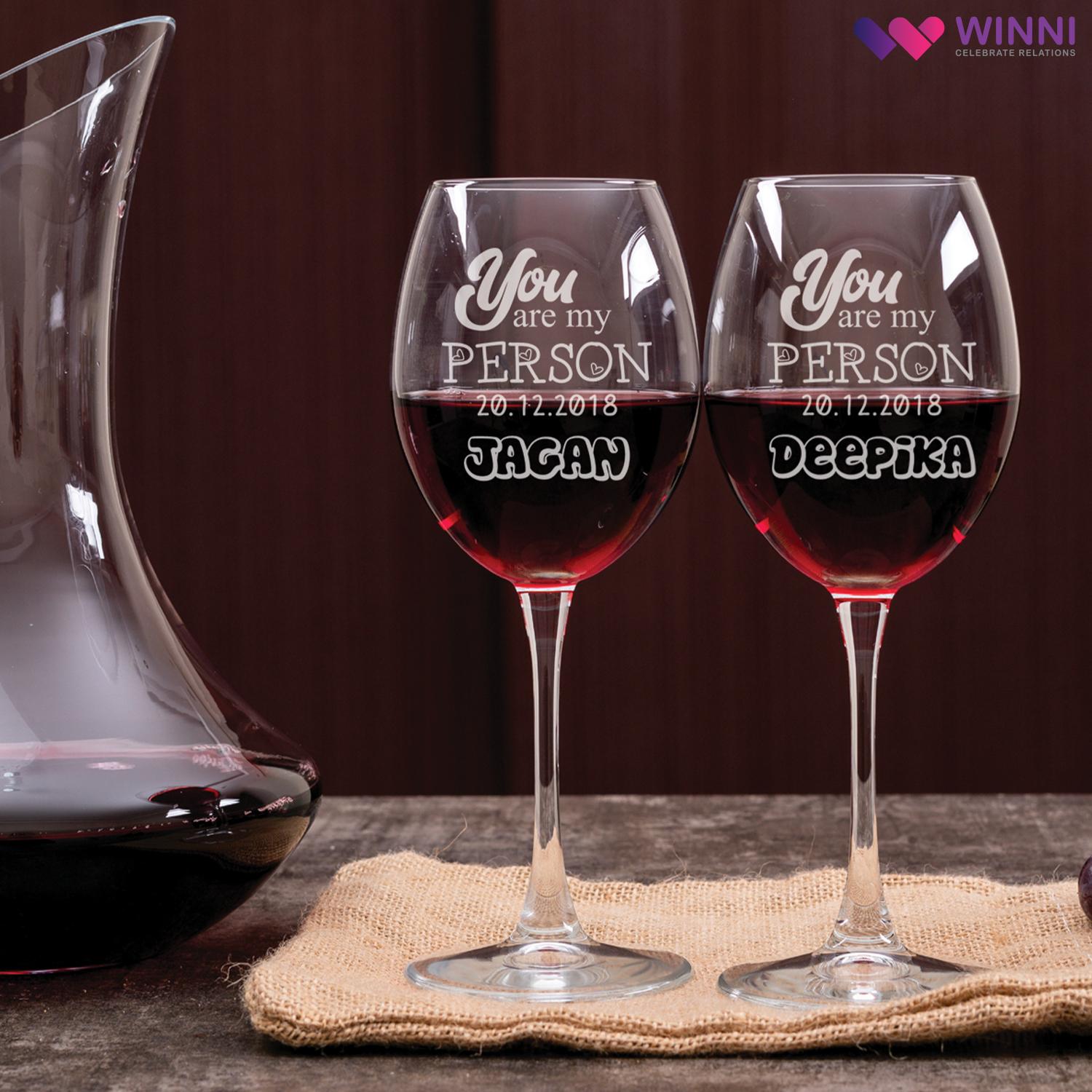 Affectionate Pair Of Personalized Wine Glasses |