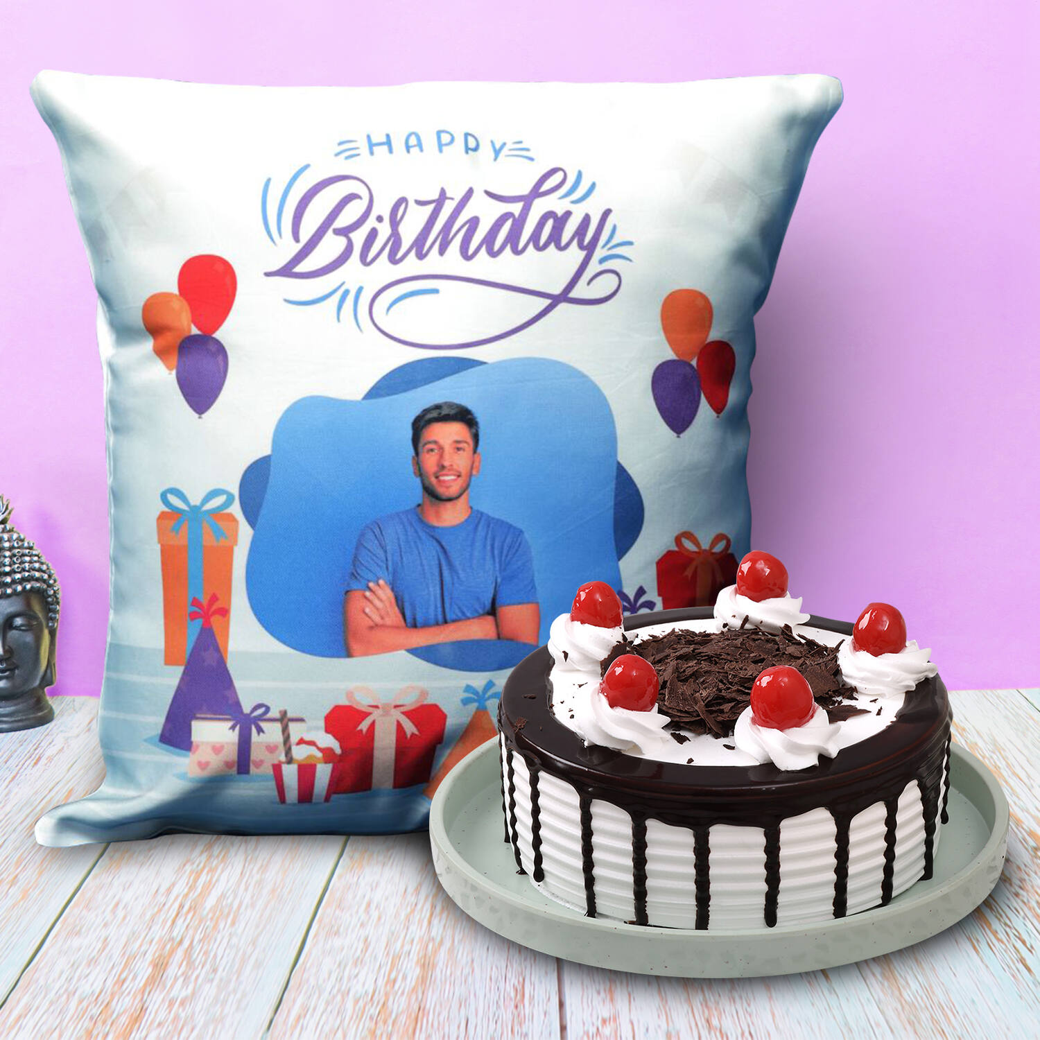Personalized Cushion With Black Forest Cake |