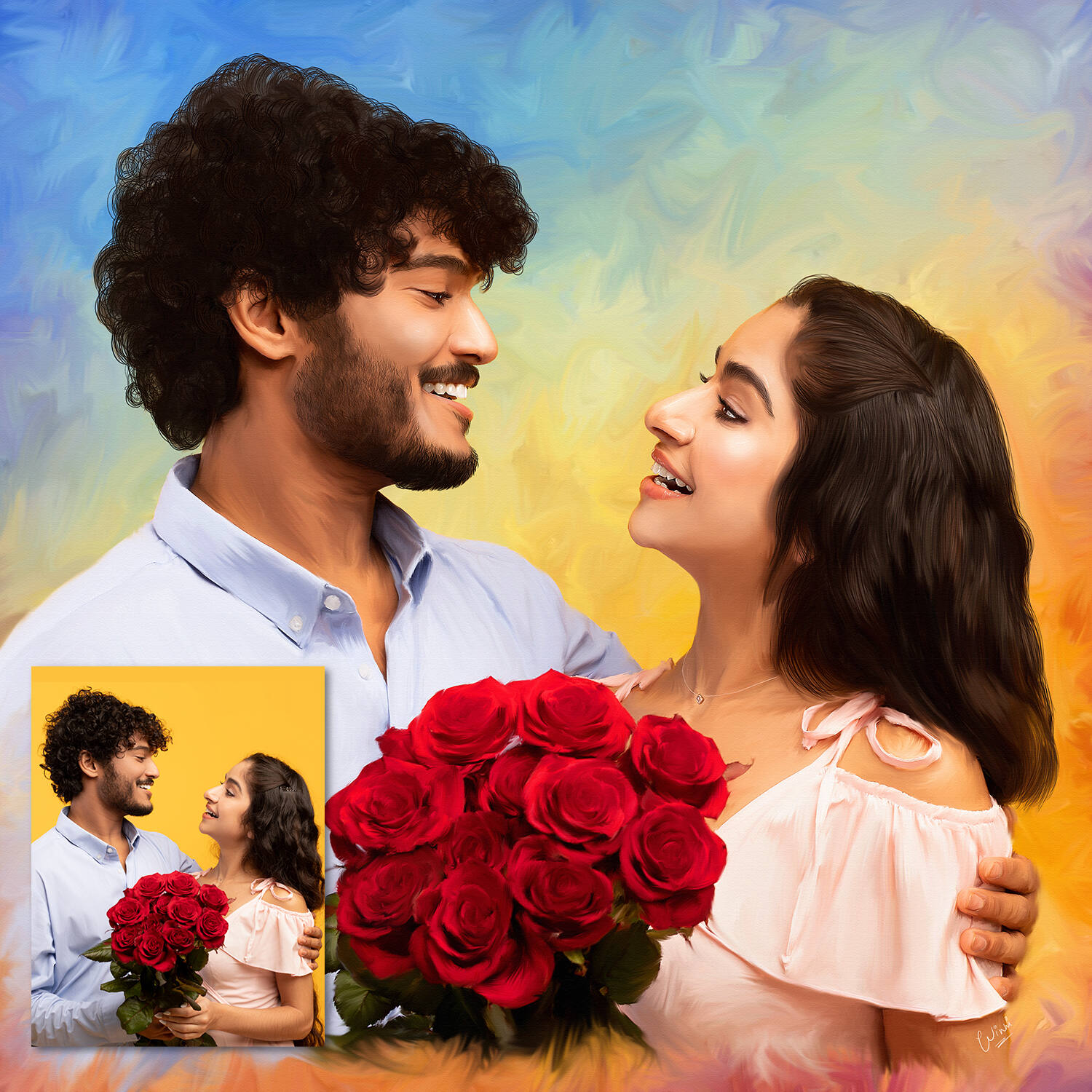 Couple Oil Painting Photo Gift |