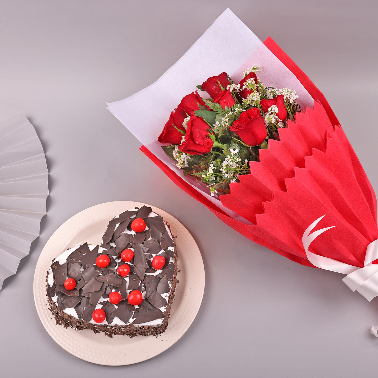 Classic Black Forest Cake with Red Roses |