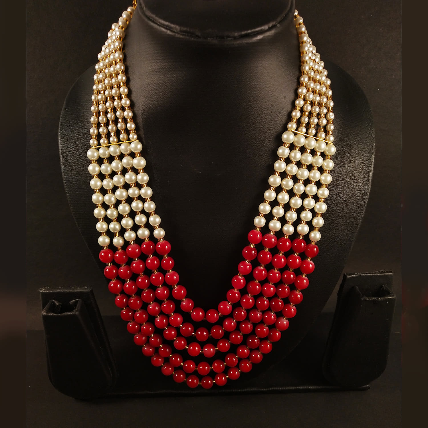 Red Beaded Layered Necklace |