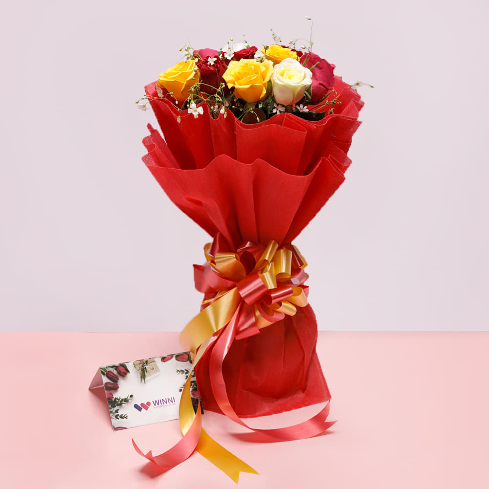 Send 8 Mixed Roses Bouquet Online