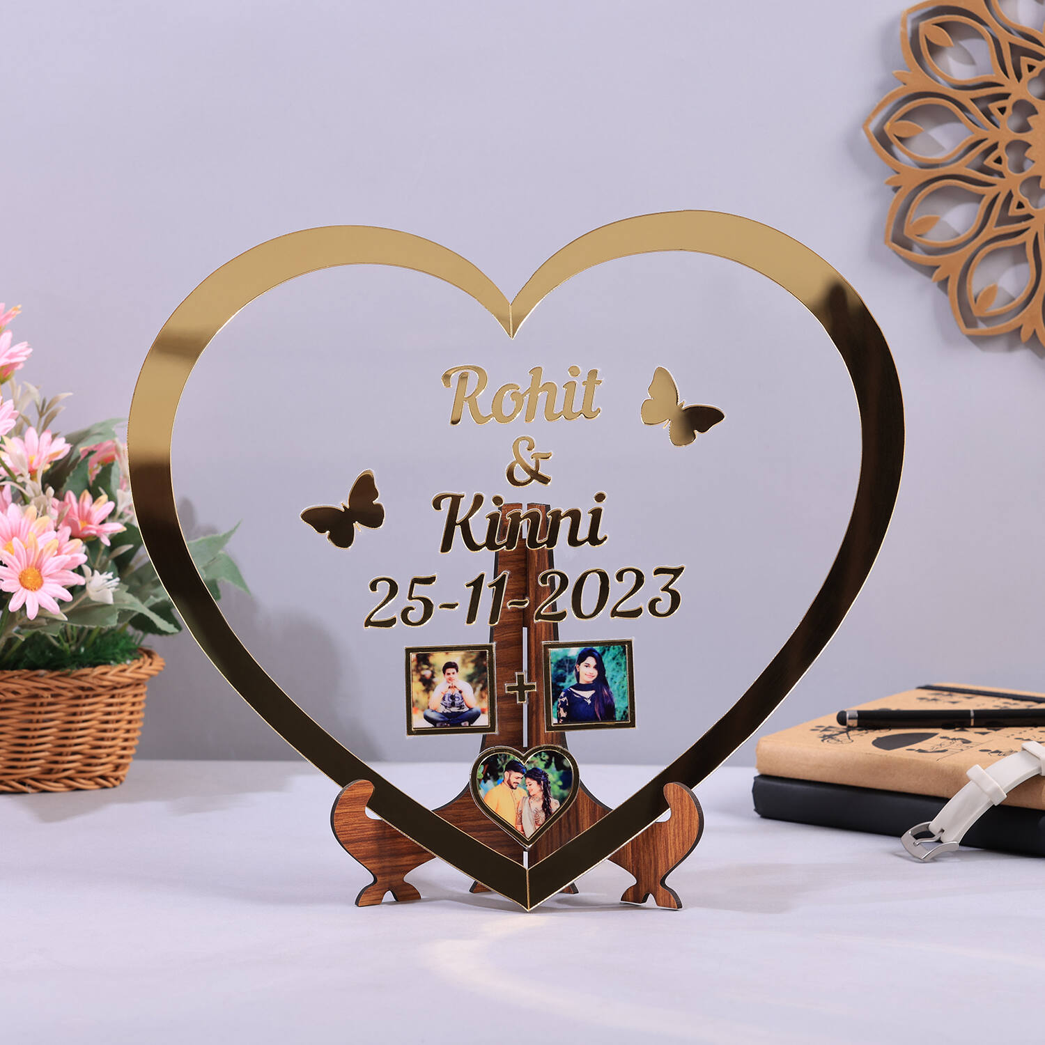 Personalized Heart Shape Golden Acrylic Frame |