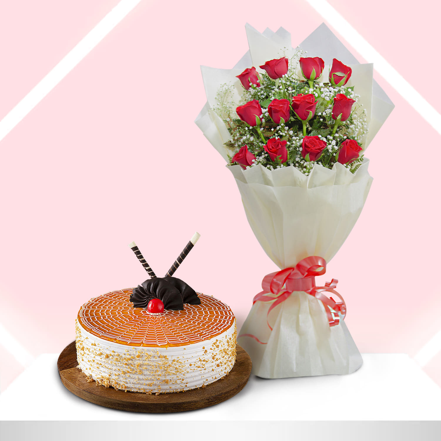 Aromatic Rose And Butterscotch Cake Combo |