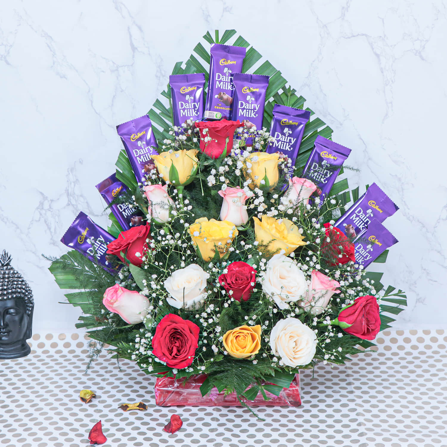 Mixed Roses With Dairy Milk Chocolates |