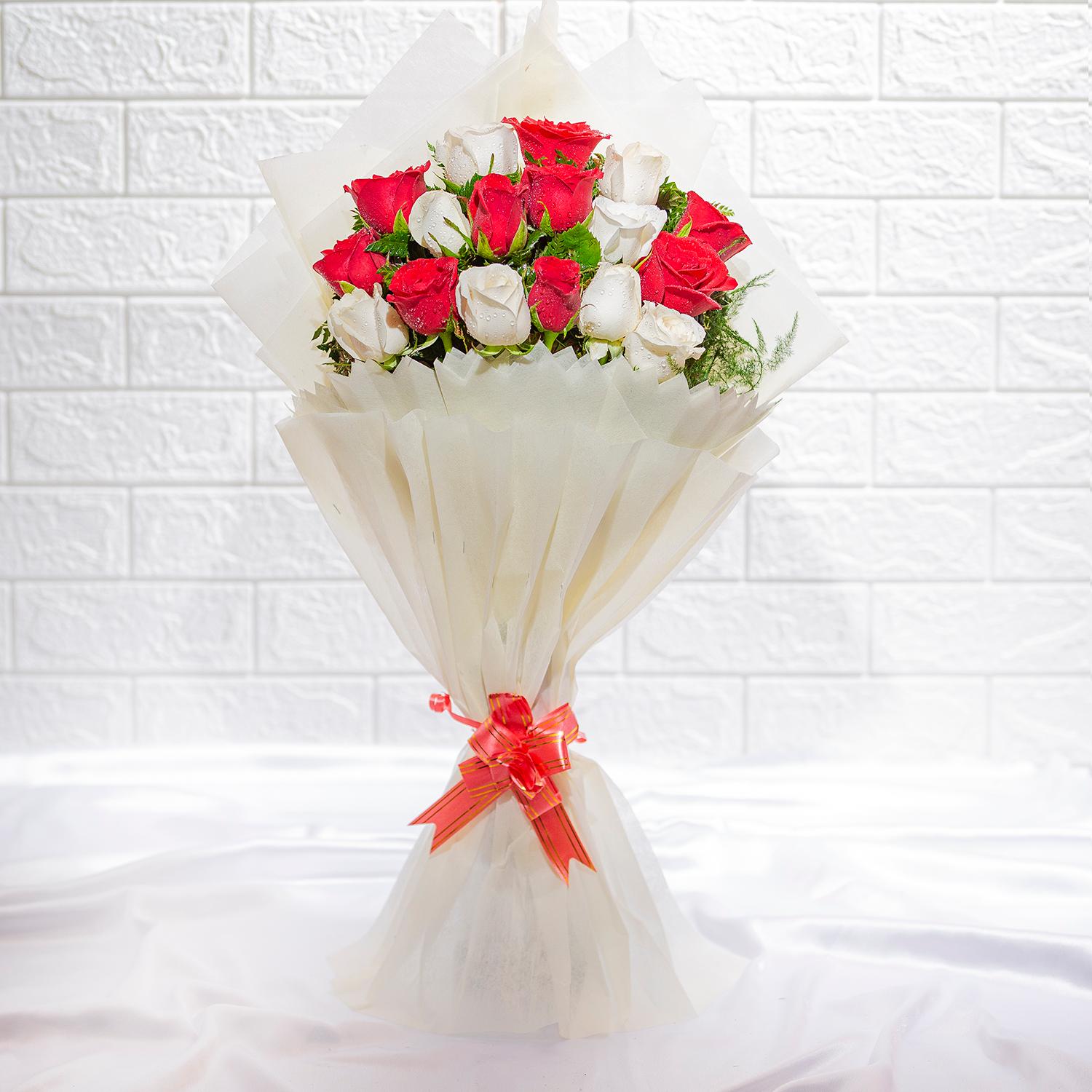 Charming Red And White Roses Arrangement |