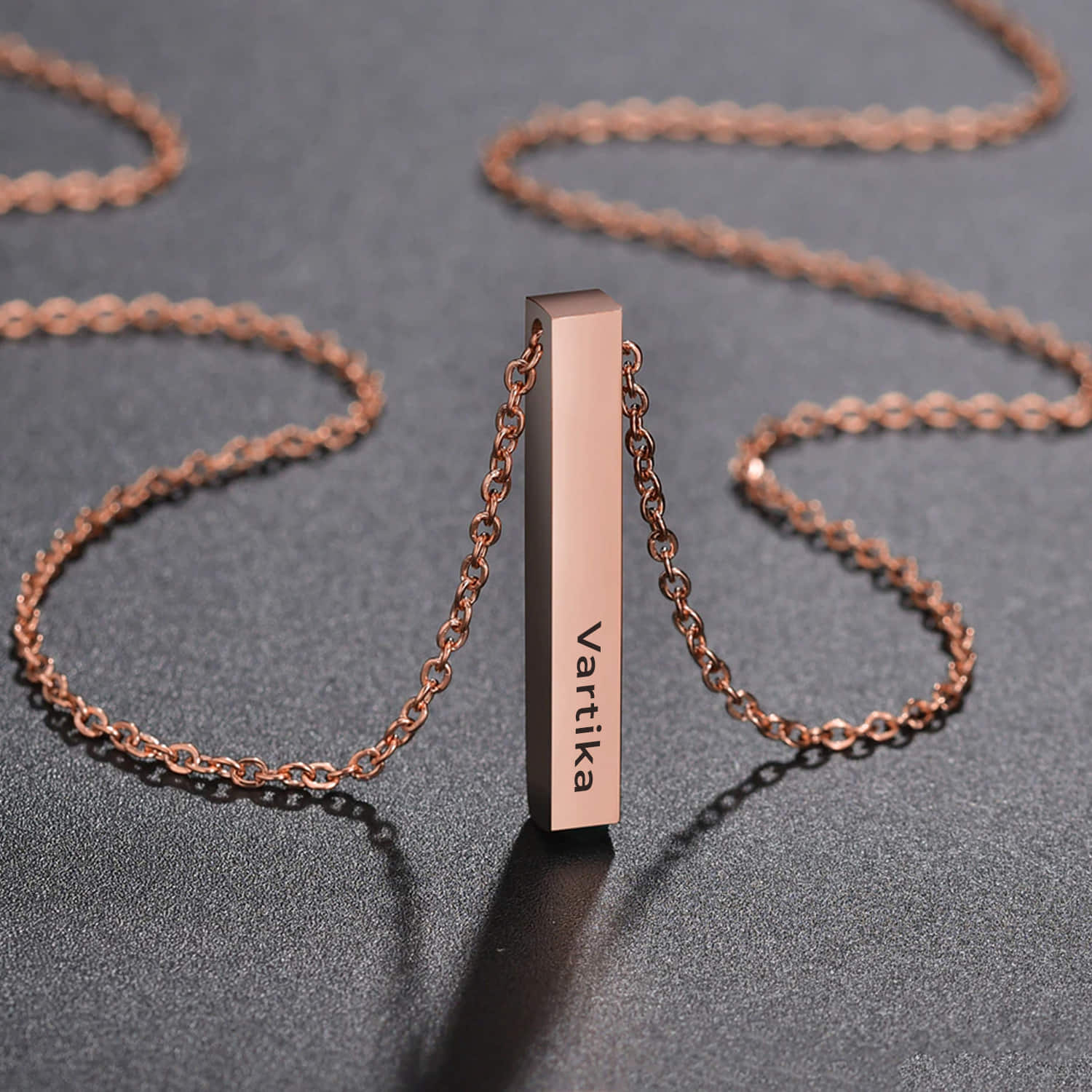 Graceful Rose Gold Personalized Bar Pendant |