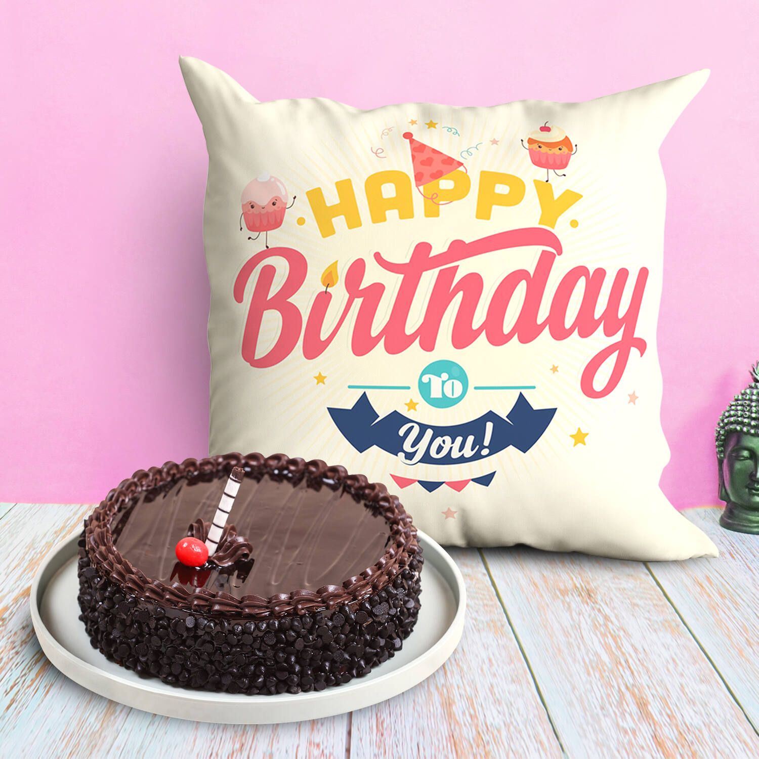 Chocolate Truffle Cake With Birthday Cushion |
